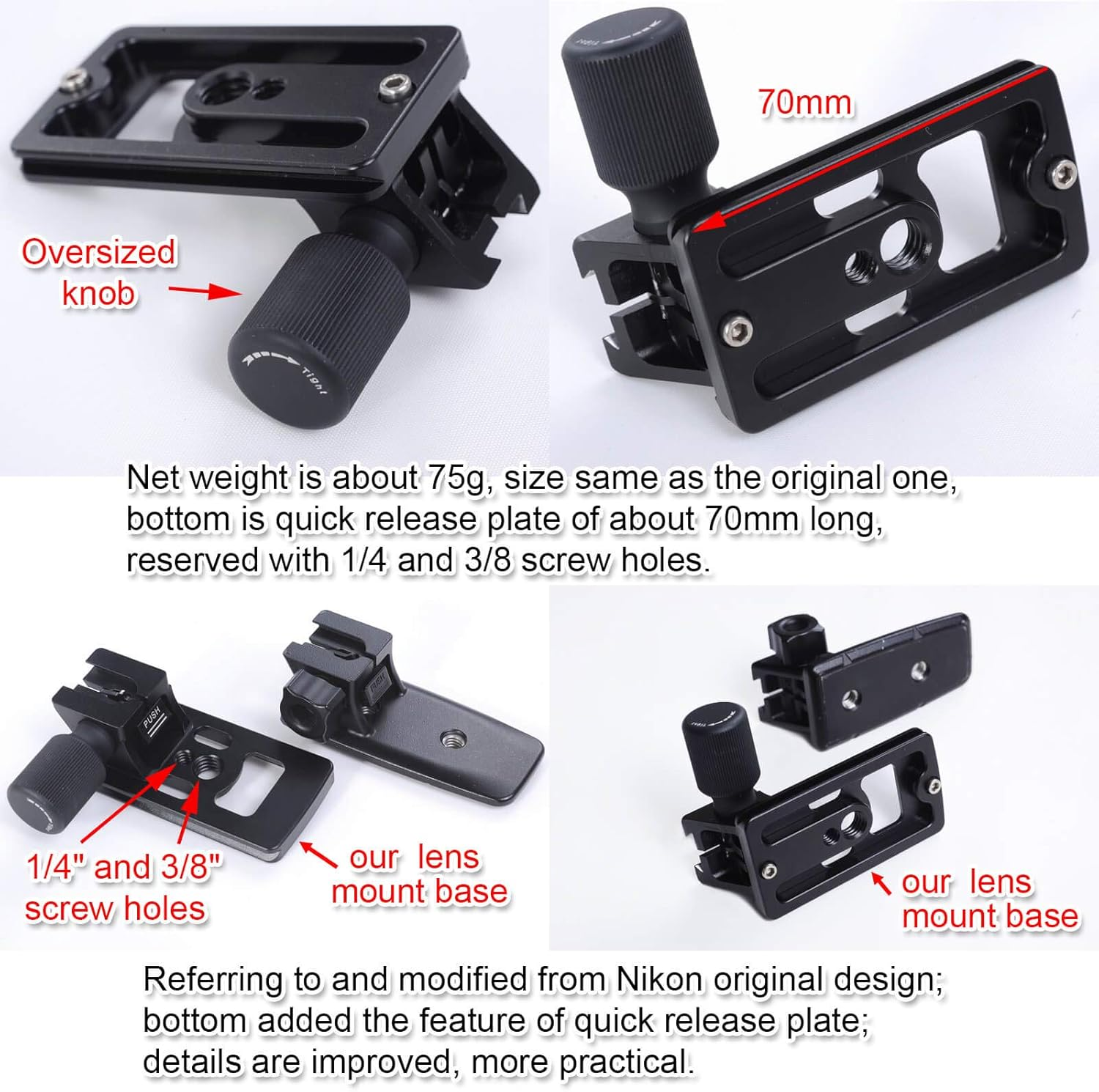 Ishoot Metal Replacement Base Foot Stand Adapter for Nikon AF-S 70-200Mm F/2.8E FL ED VR Lens Tripod Mount -Bottom Is Camera Quick Release Plate Feature image number 1