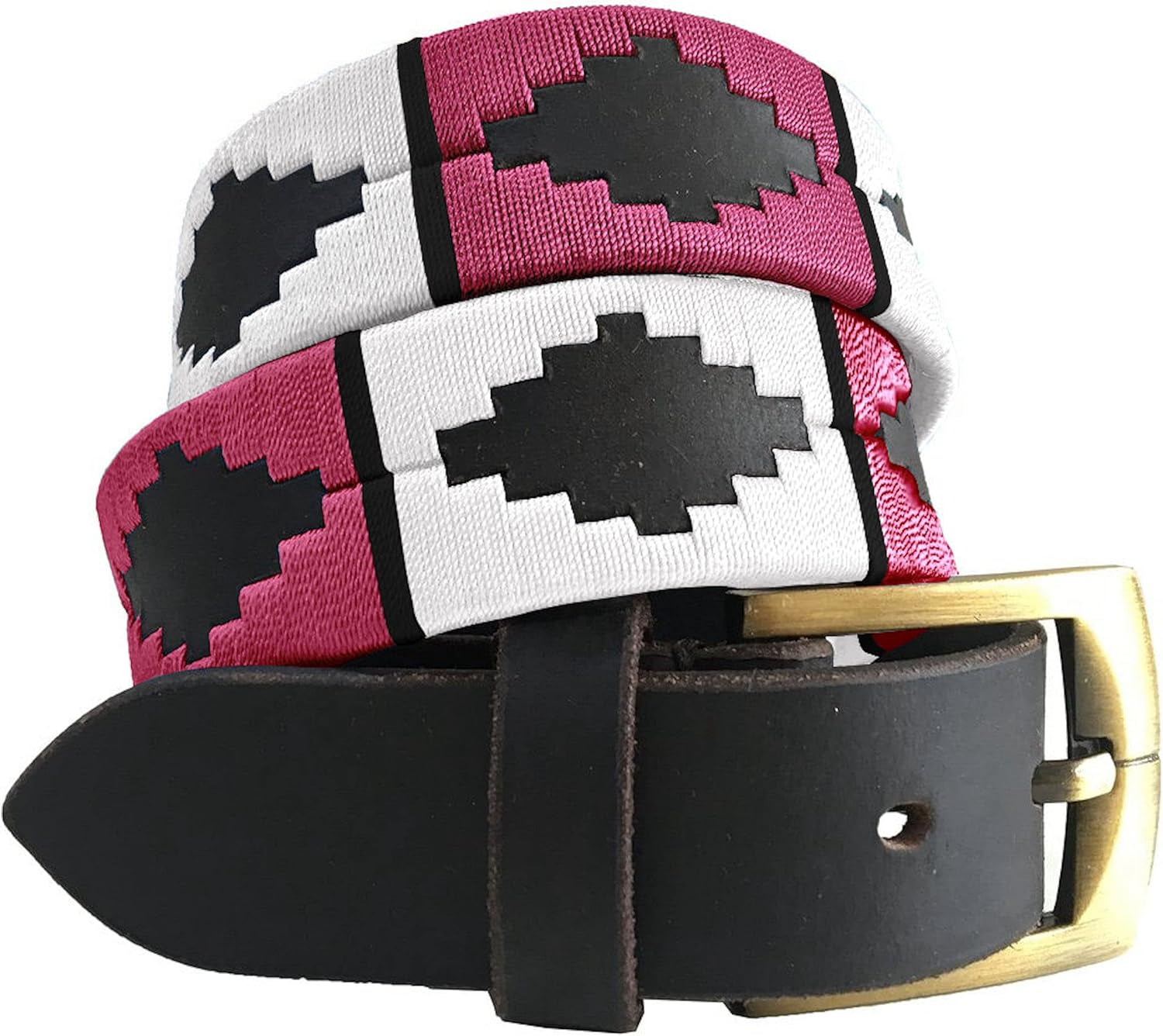 CARLOS DIAZ Mens Womens Unisex Argentinian Brown Leather Embroidered Polo Belt (80 Cm/ 28 Inches) image number 2