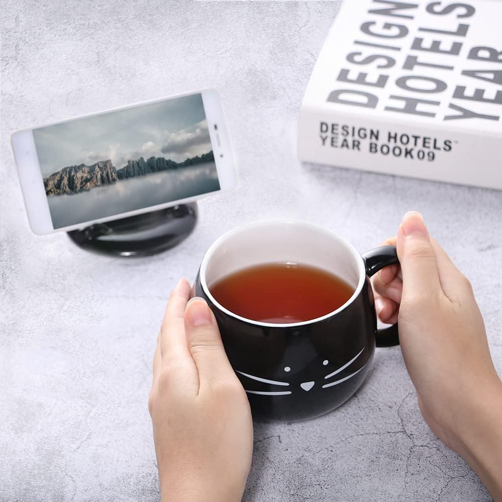 Koolkatkoo 16OZ Cute Cat Coffee Mug with Cell Phone Holder Lid for Cat Lover Unique Ceramic Black Mugs Tea Cup image number 3