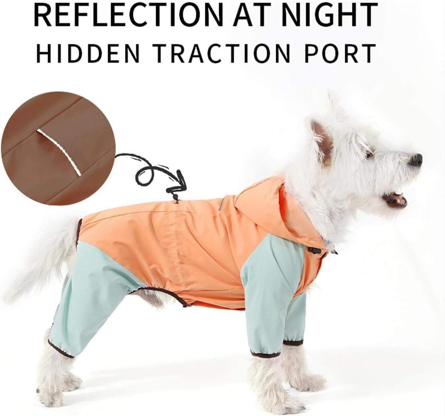 Dog Raincoat with Hood | Waterproof Reflective Pet Raincoat - Portable Dog Clothes for Small Dogs, Fashionable Pet Clothes with Legs for Small Dogs (Orange, XL) image number 1