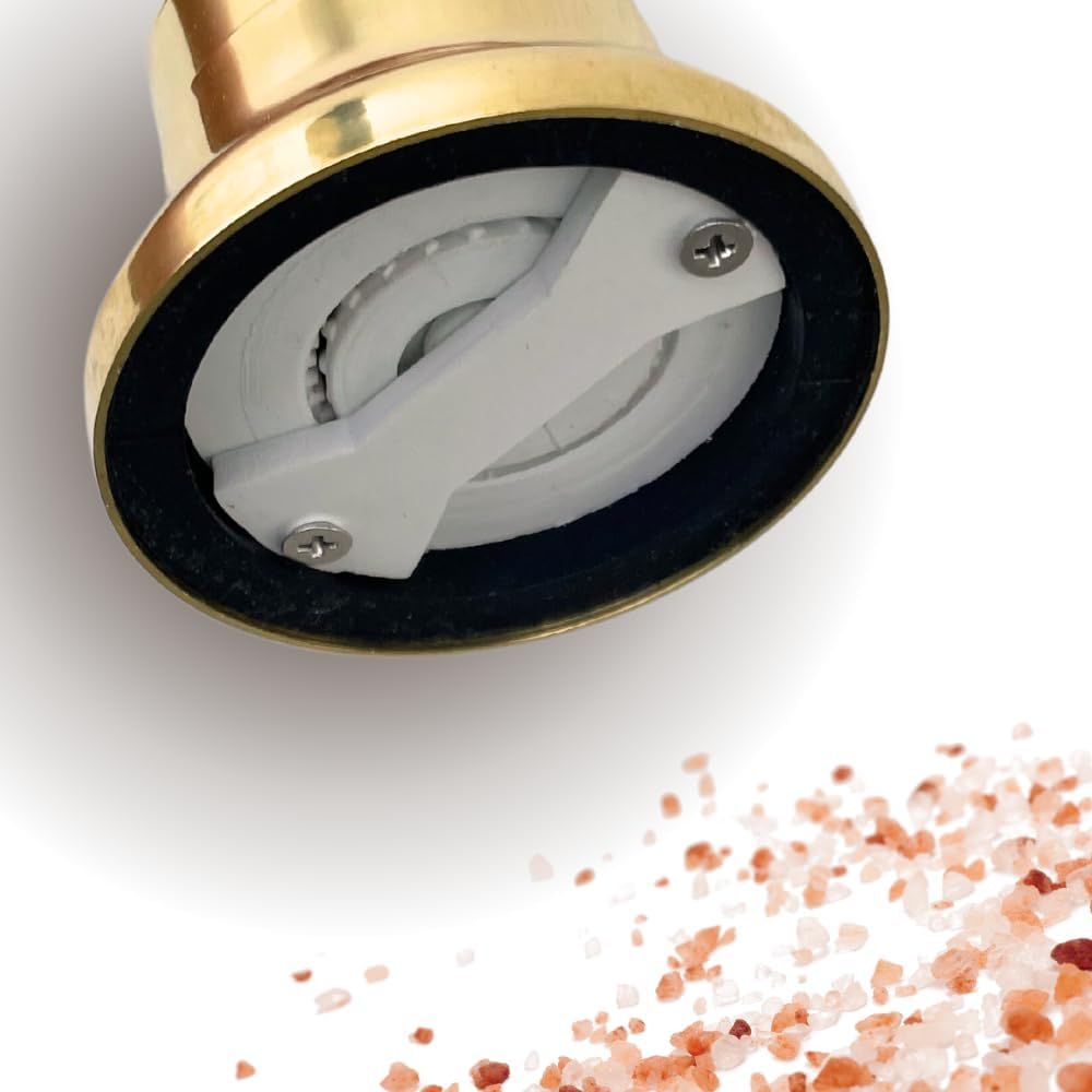 Alexander Home the Original Greek Salt Mill 9 Inch Tall | European Salt Mill Grinder with Crank Handle | Manual Salt Grinder | Salt Refillable - Brass