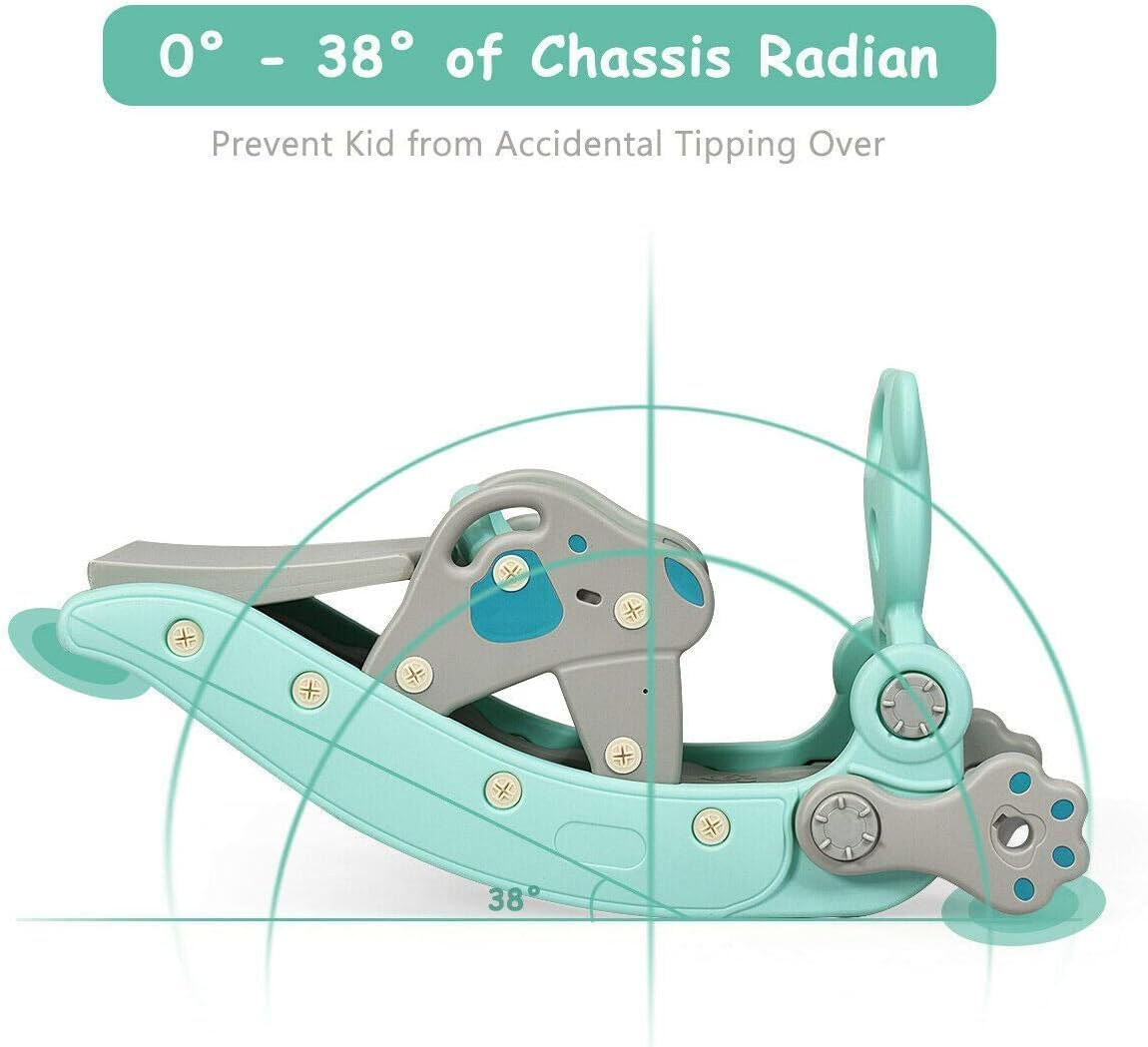 HONEY JOY 4-In-1 Kids Rocking Horse, Portable Toddler Ride on Rocking Toy with Slide, Basketball Hoop & Ring-Toss Game, Foldable Toddler Playground Slide Climber for Boys and Girls (Blue Bear) image number 4