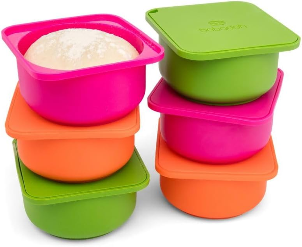 Babadoh Pizza Dough Proofing Silicone Containers with Lids | Pizza Making Accessories | Set of 6 | Multi Bright (2 Berry, 2 Orange, 2 Lime) | Original Size (Make 12" Pizzas) image number 3