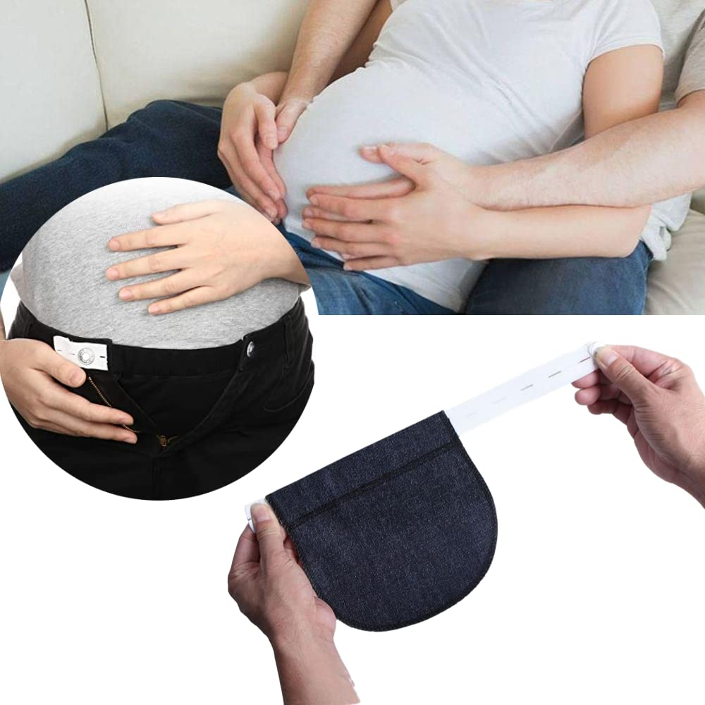 Poemtian Maternity Pants Extender Maternity Pants Belt with Elastic Adjustable Waist Extender Big Belly Waist Expansion Elastic Band Elastic Band (Black) image number 4