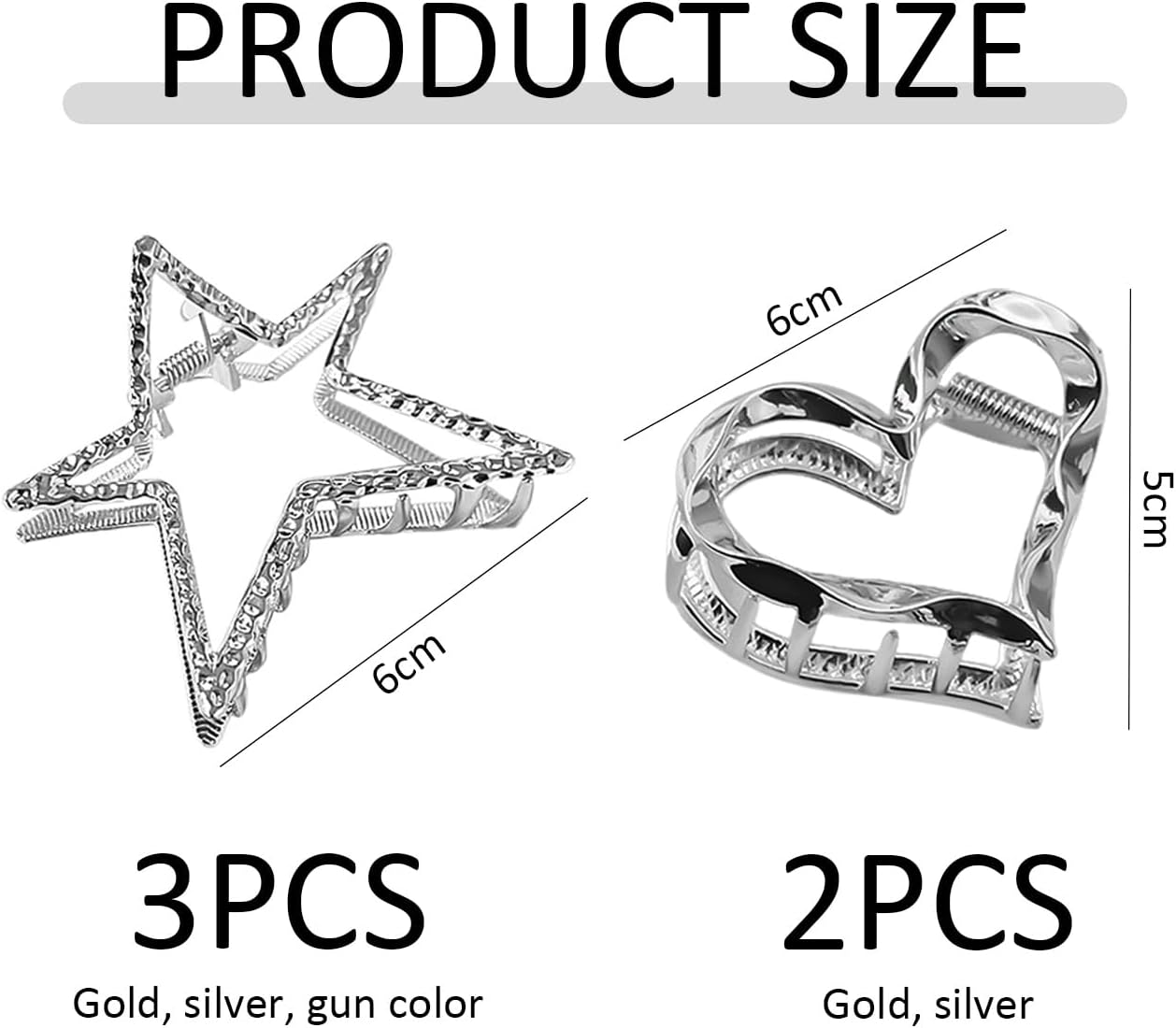 Pack of 5 Non-Slip Hair Clips, Metal Clips for the Back of the Head, Love Star Hair Clips, Elee Hair Accessories for Women, Simple and Fashionable Hair Accessories, Hairstyle Fixing Clips