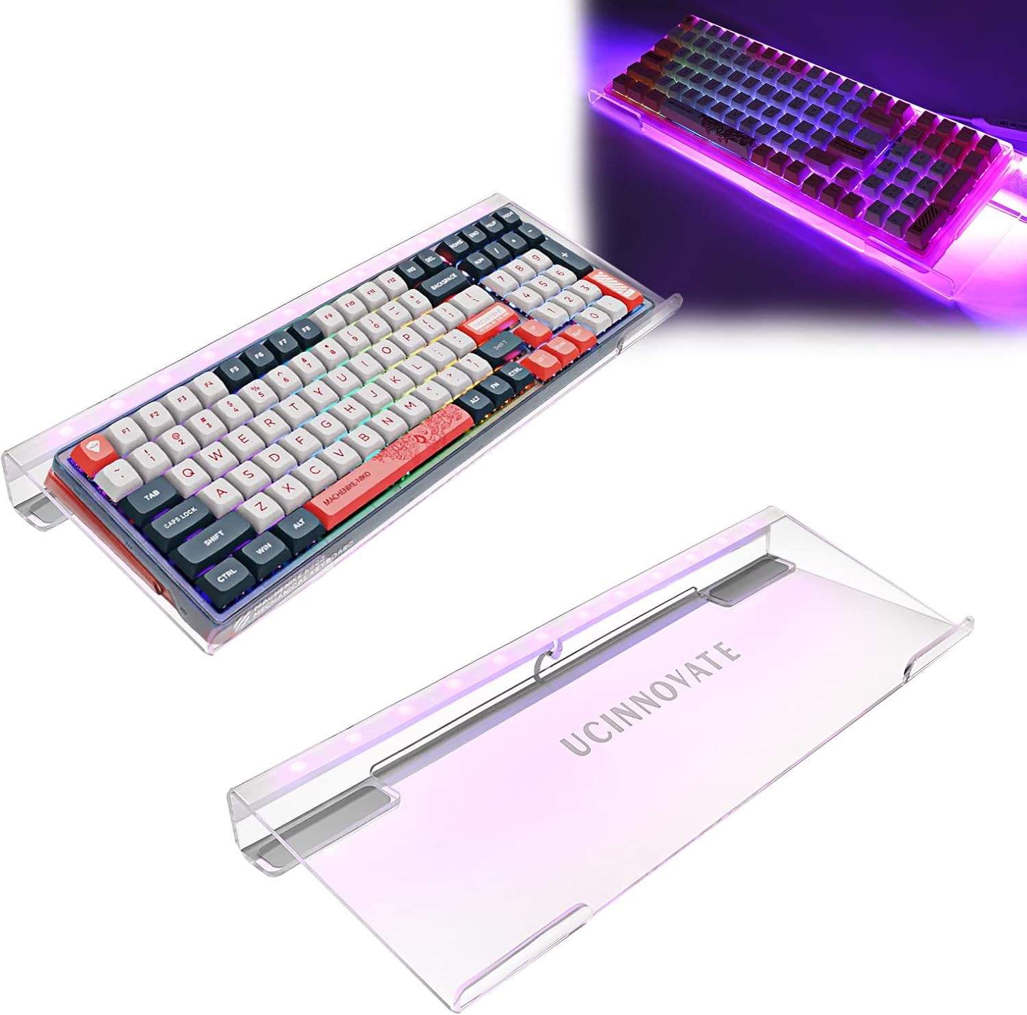 UCINNOVATE RGB Acrylic Computer Keyboard Stand, LED Backlit Keyboard Stand Tray, Gaming Keyboard USB Interface Titled Keyboard Stand for Easy Ergonomic Typing and Working Office Desk, Home, School image number 2