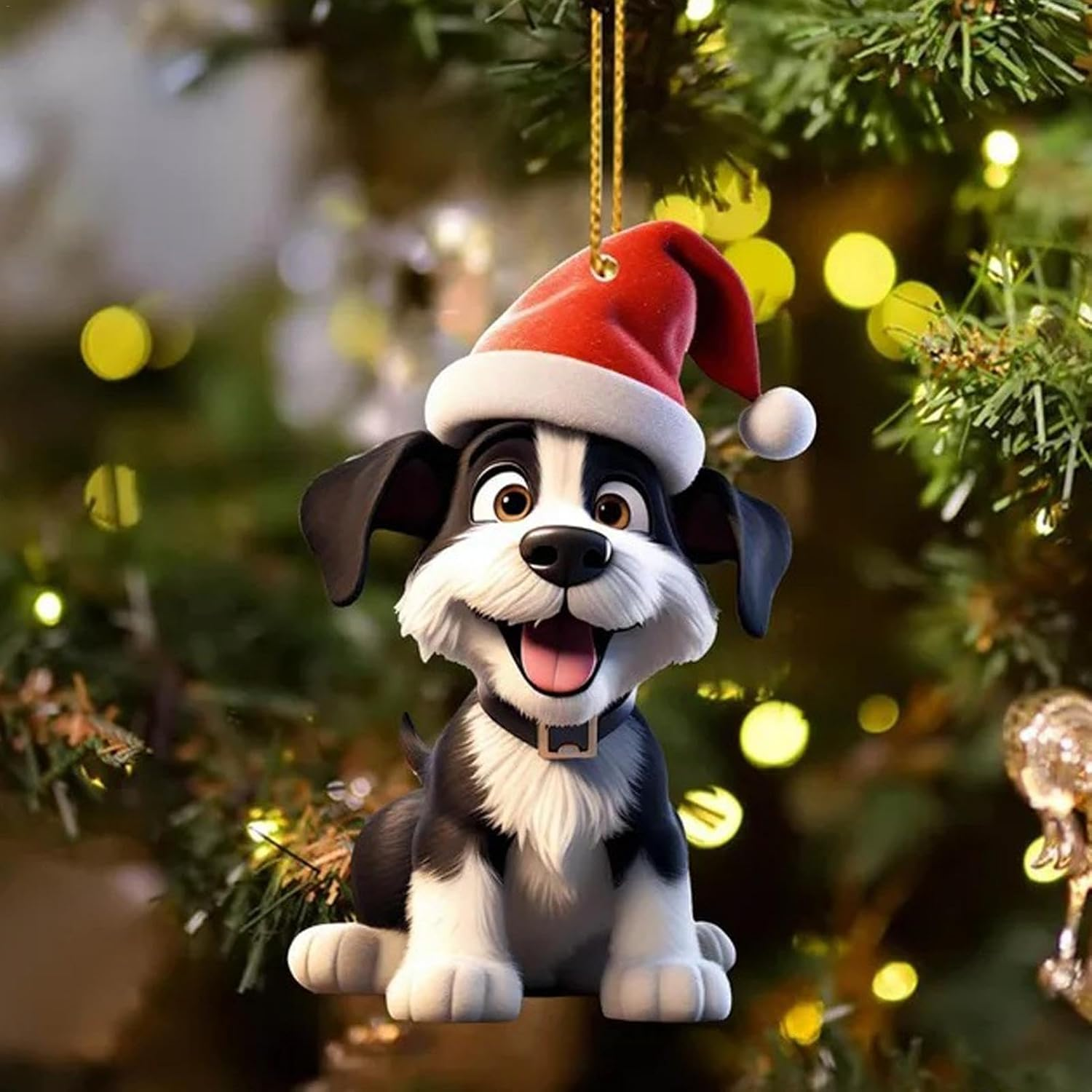 Puppy Ornaments for Christmas Trees, 6X Acrylic Puppy Craft Decor, 2024 Christmas Tree Pendants, 2D Santa Hat Dog Tabletop Ornaments for Christmas Tree image number 2