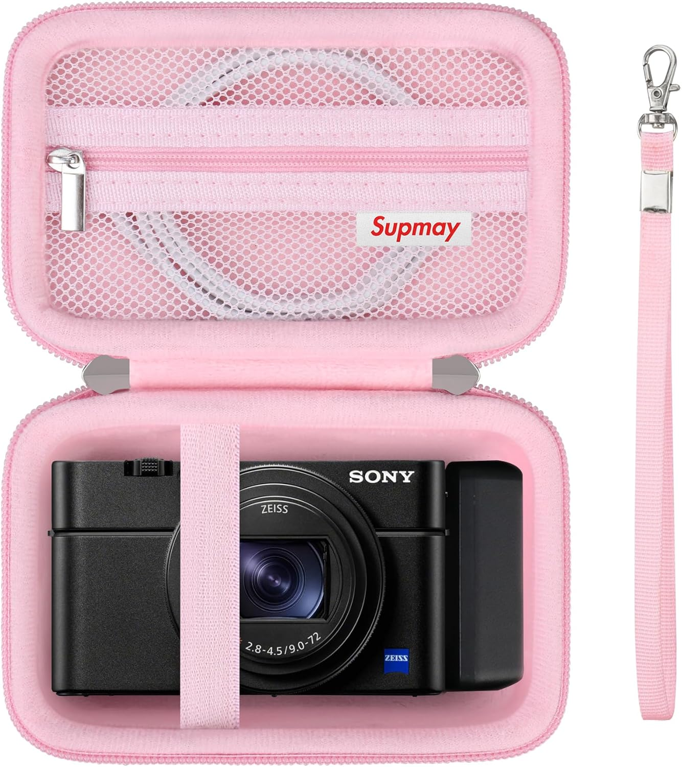 Supmay Carrying Case for Sony RX100 VII/ RX100 VI/ RX100 V/ RX100 IV/ RX100 III Premium Compact Camera, Storage Holder Travel Bag with Zipper Mesh Pocket for Charging Cable, USB Card, Black