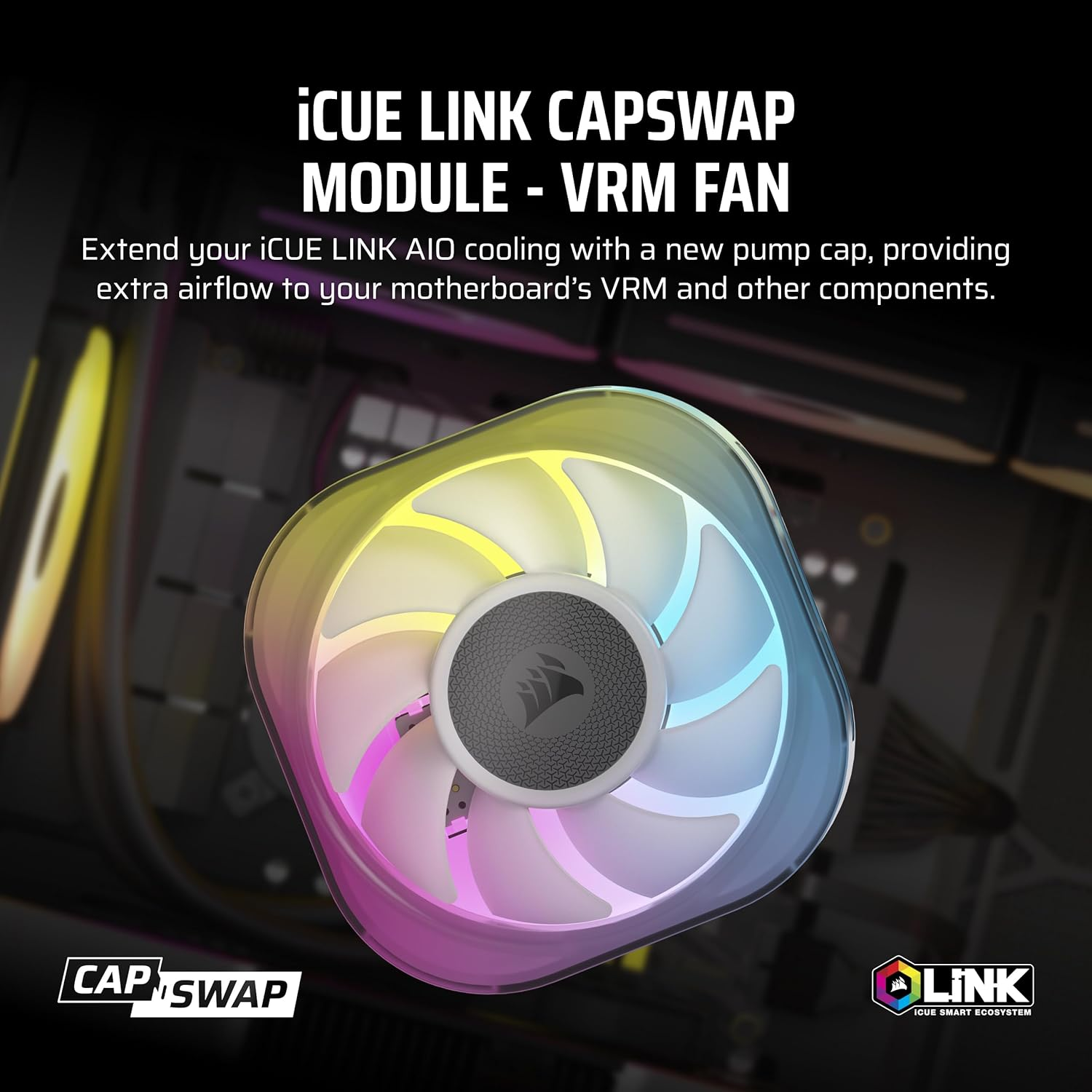 CORSAIR Icue Link AIO VRM Fan Module &ndash; Additional Motherboard Cooling for Overclocking &ndash; Easy Capswap Installation &ndash; 70Mm Fan &ndash; Magnetic Dome Bearing &ndash; Black image number 4
