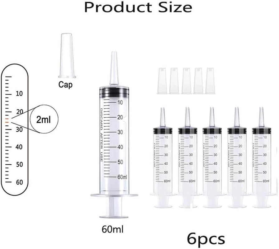 6Pcs 60Ml Syringe with Cap,Syringes without Needle with Cap Disposable Feeding Sterile Package Measuring Syringe for Liquid, Scientific Labs, Measurement, Pet Feeding ,Ink Refilling image number 2