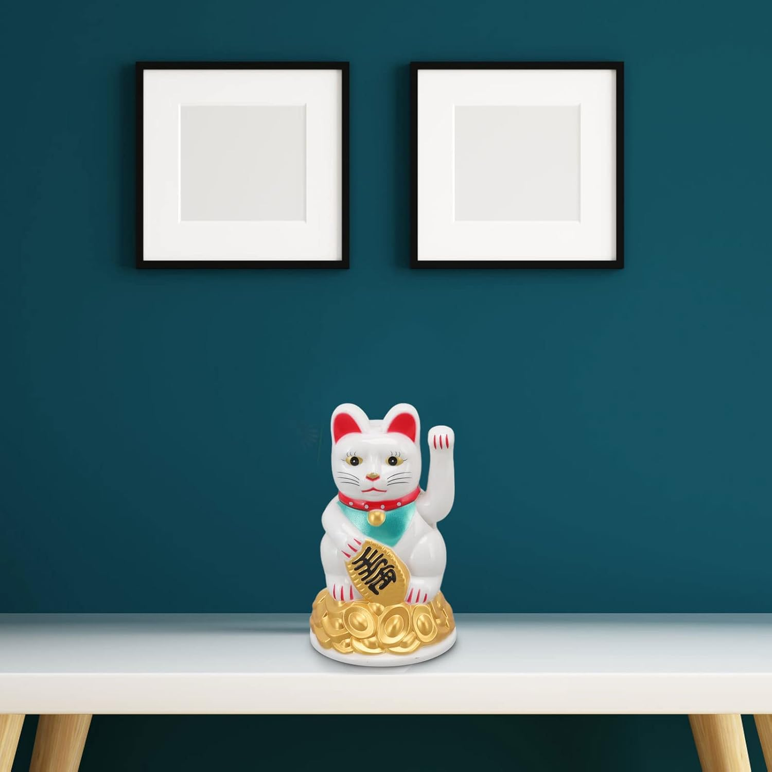 Jiawu Lucky Fortune Cat, Maneki Neko, Feng Shui Lucky Cat Ornament, Battery Operated Gold Fortune Cat Hand Waving Wealth Welcoming Cat Sculpture for Home Decoration Gift Giving (4.5In White) image number 2