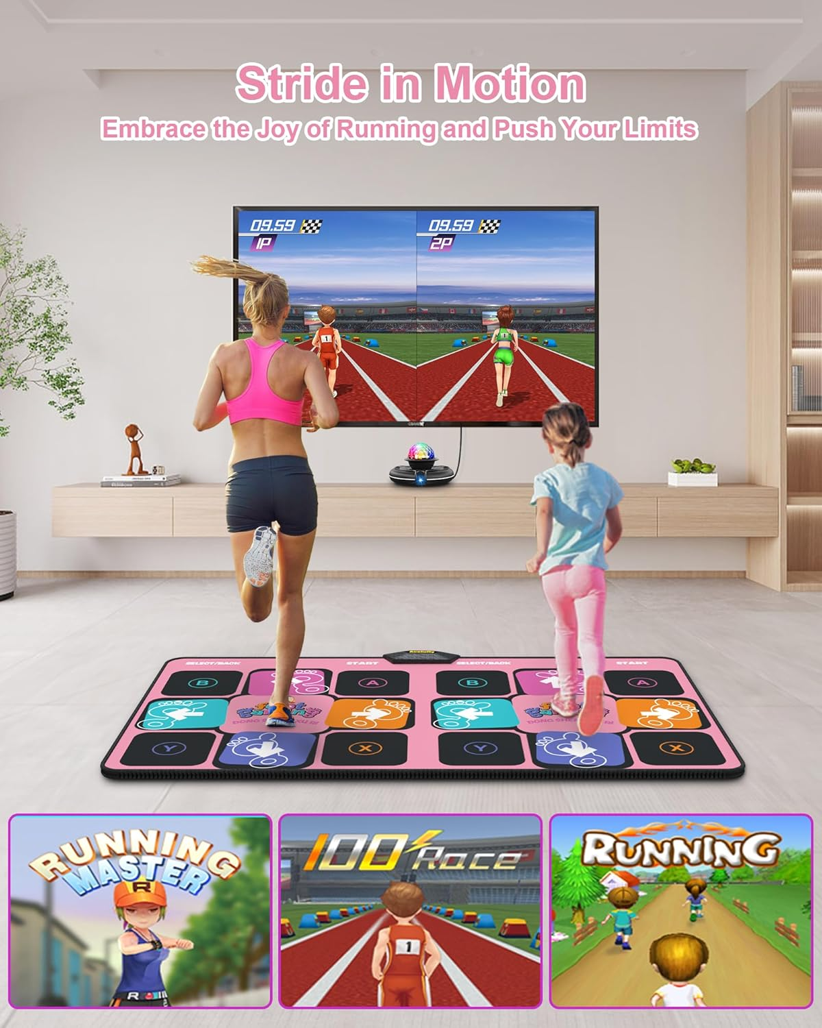 Double Dance Mat, Wireless Dance Mat for TV with Camera, Non-Slip Dance Pad with Wireless Controller, Game Mat Birthday Gifts for Kids Adults Girls Boys (Pink) image number 4