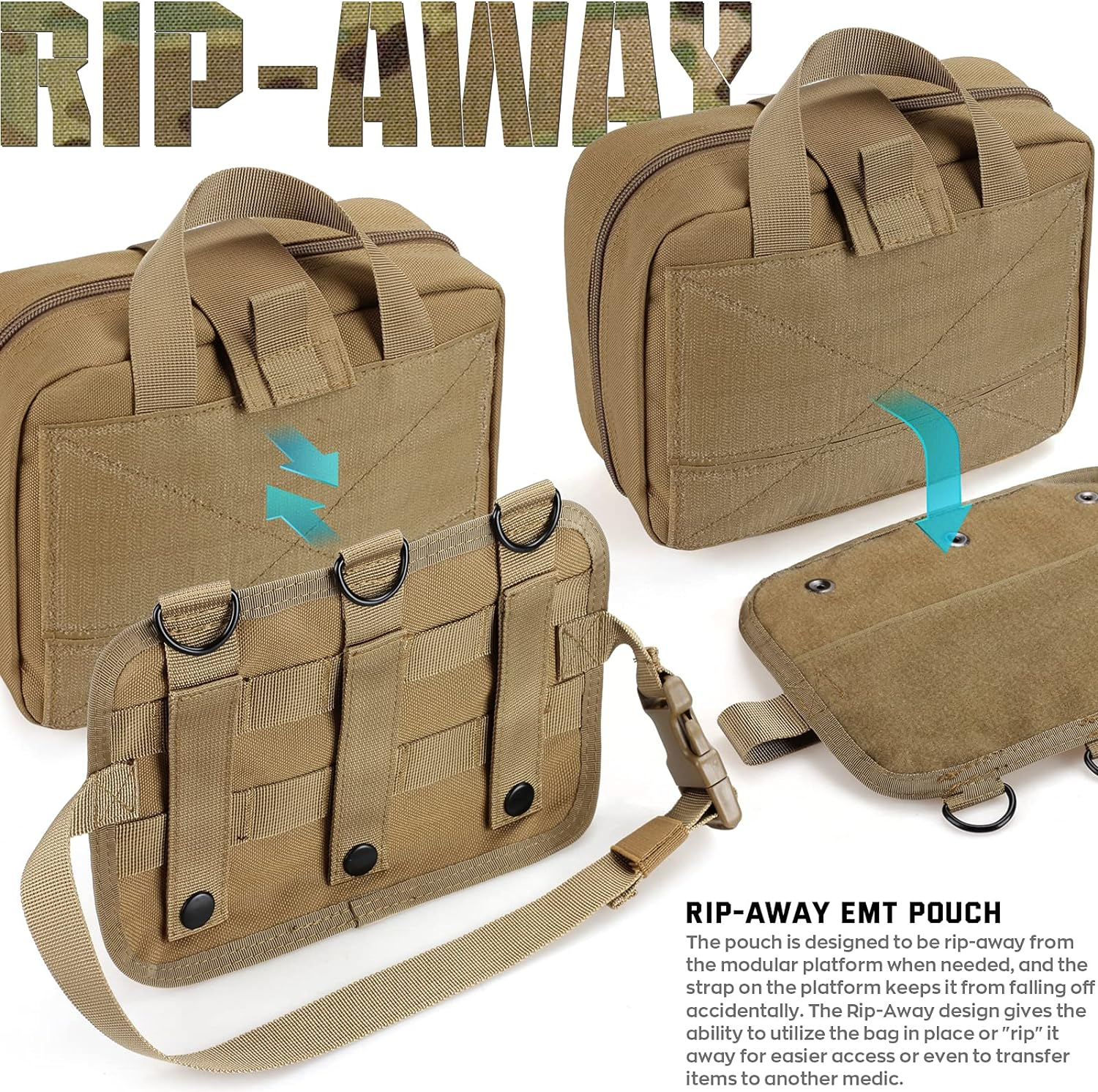 LIVANS Tactical Molle Medical Pouch - Upgraded Size, Large Capacity IFAK Pouch with Detachable Quick Release and Headrest Mount, Includes Flag and Cross Patch - Army Green image number 7