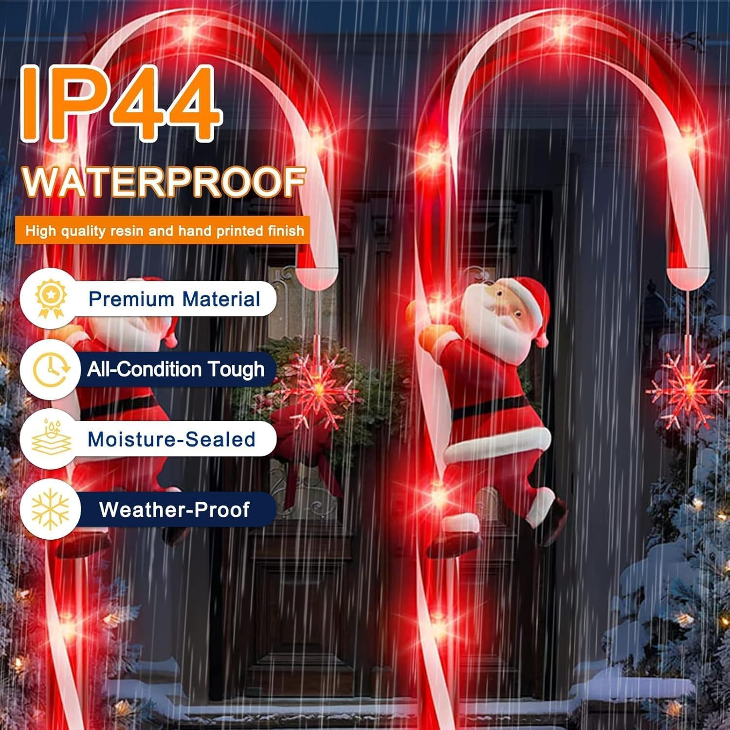 Syfunlv Pack of 2 Solar Santa Lights for Garden, LED Candy Canes, Christmas Sticks, Waterproof Lawn Lamp, Christmas Garden Decoration, Fairy Lights, for Outdoor, Garden, Yard, Balcony, Path (Style 1) image number 4