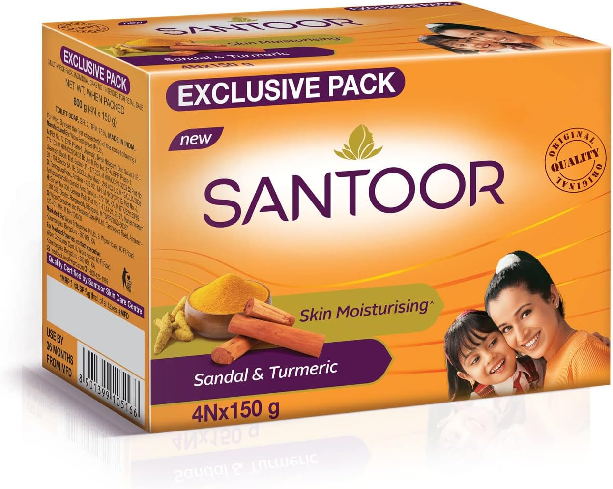 Santoor Sandal and Turmeric Soap, 150G (Pack of 4) image number 2