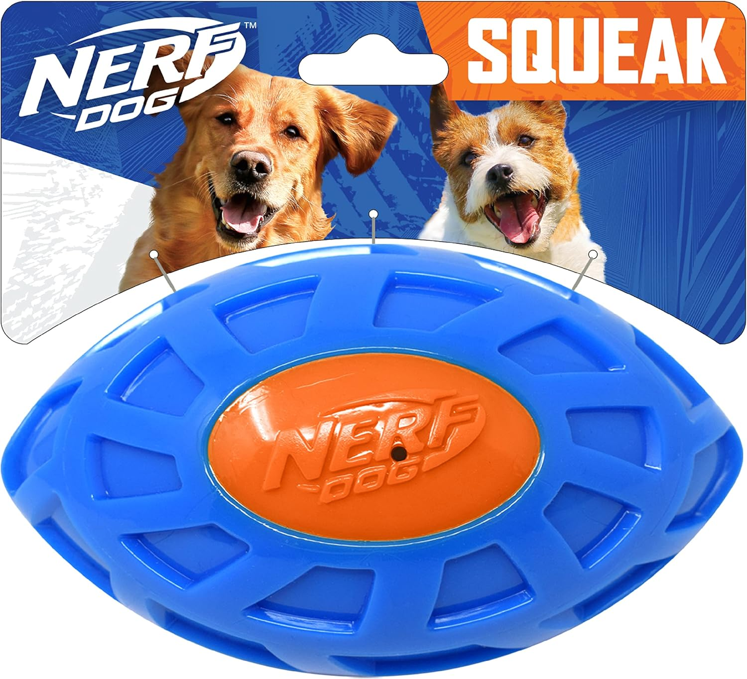 Nerf Dog 6In TPR EXO Squeak Football - Blue/Orange image number 1
