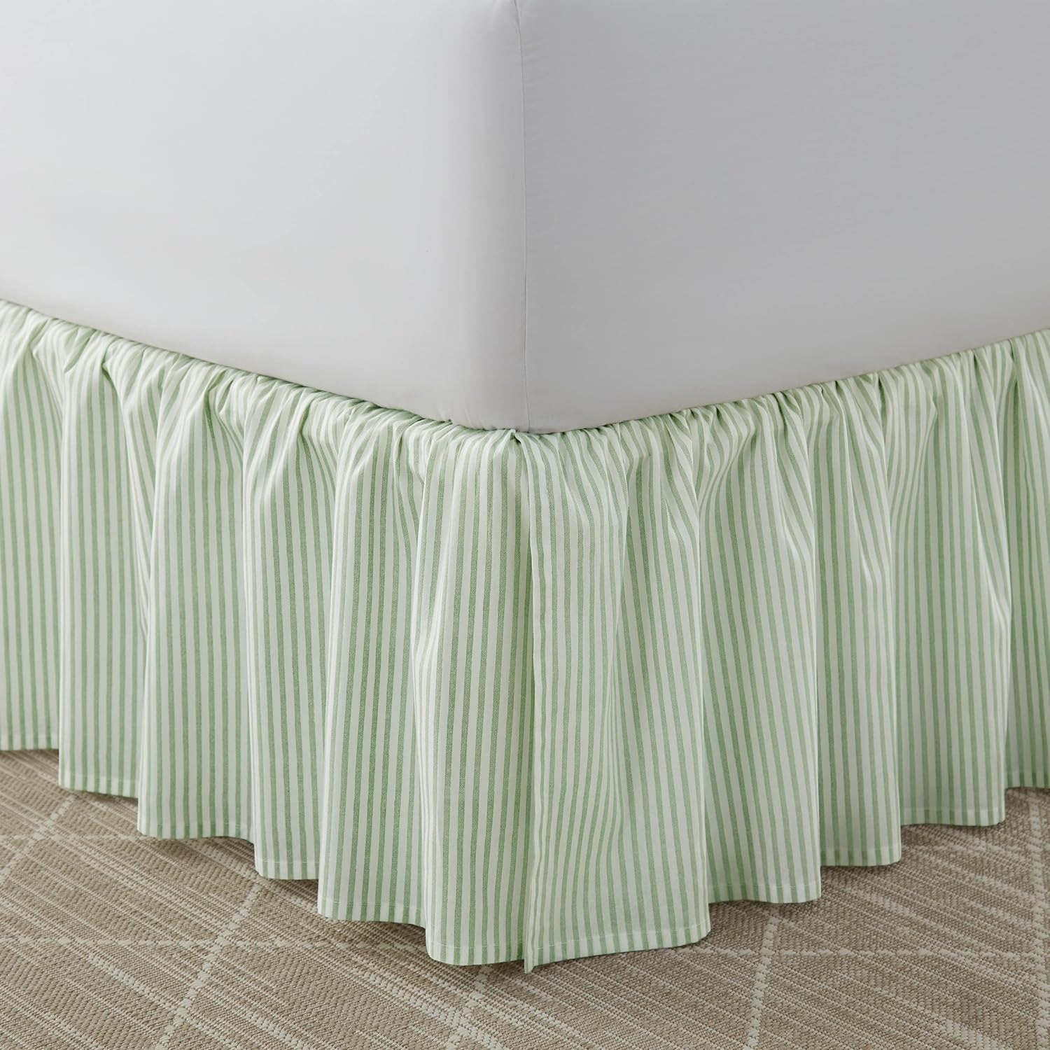 Laura Ashley Home - Cotton Ruffled Bedskirt, Lightweight & Classic Style (Ticking Stripe Green, Full) image number 3