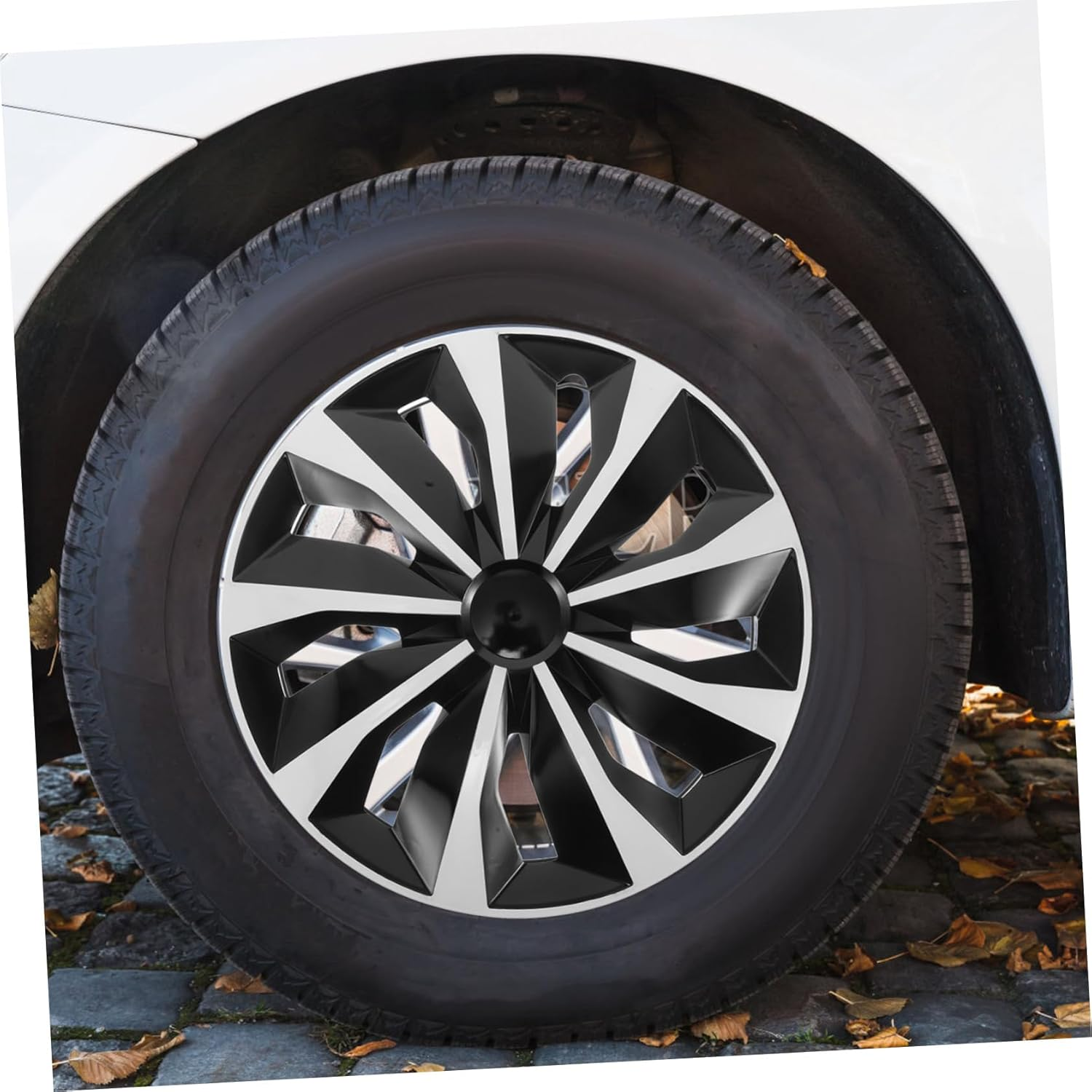 HOODANCOS Universal 15-Inch Wheel Hubcap Cover White Center Hub Cap for Cars Automotive Wheel Rim Cover Decorative Tire Hubcap Suitable for Vehicle Replacement