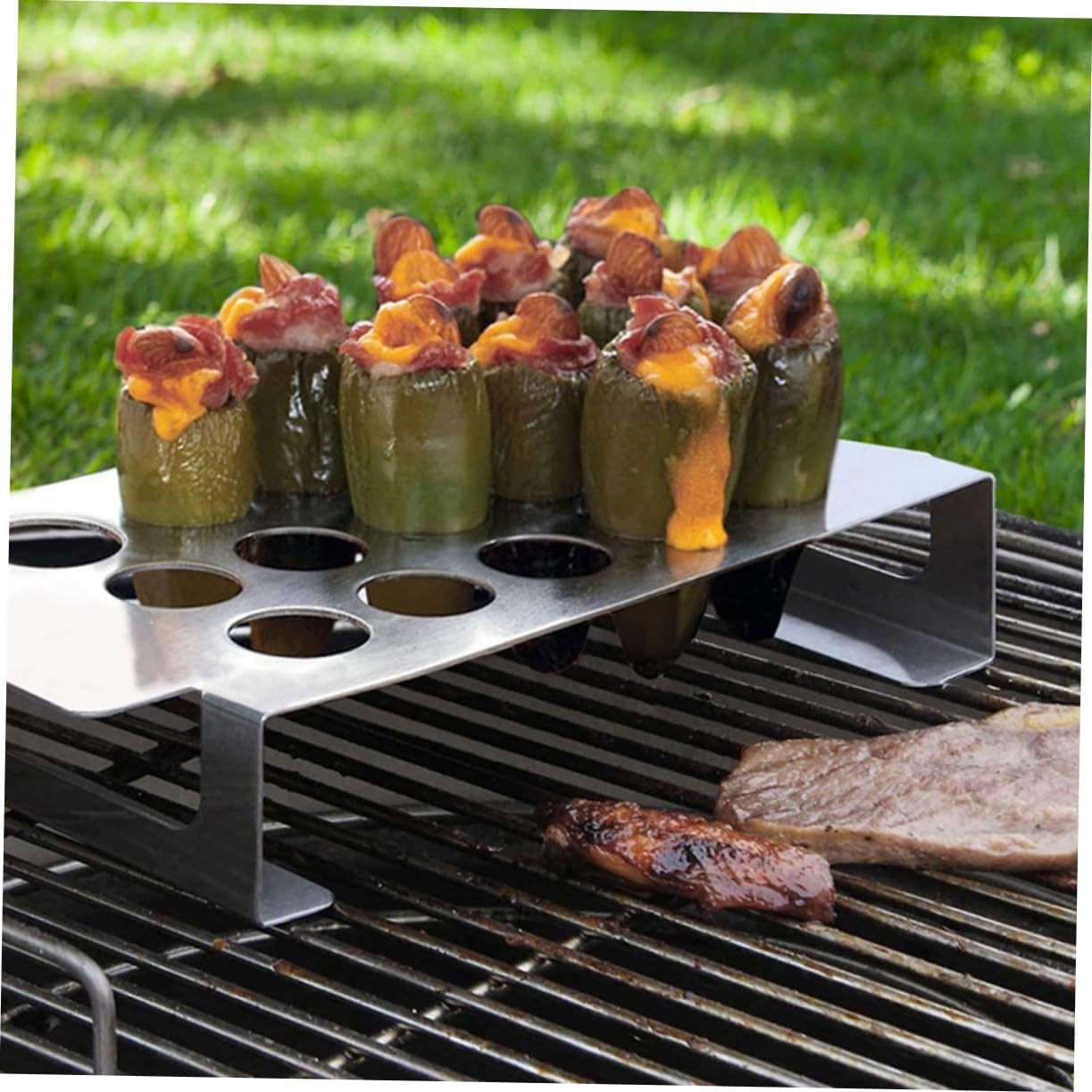 Ciieeo Stainless Steel Jalapeno Grill Holder and Chili Corer Tool for Outdoor Barbecue High Temperature Resistant Roasting Rack for Grilled Peppers and Chicken Legs Easy to Clean Bbq image number 1