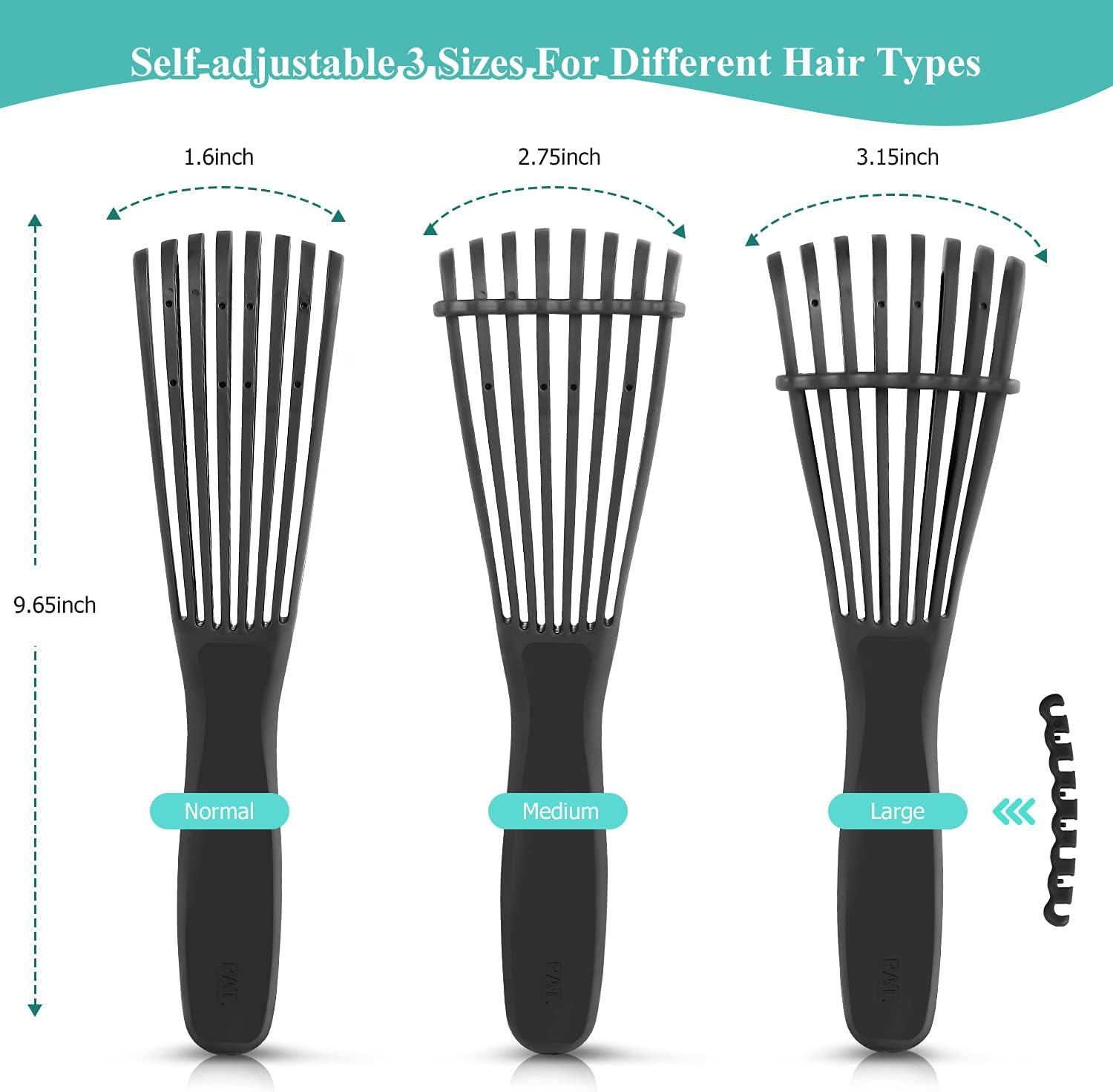 Detangling Hair Brush, Detangling Brush for Adults and Kids, Comb Set for Kinky Curly Coily and Wavy Hair, for Wet and Dry Hair, Afro American Type 3A-4C, Comfortable Grip, Easy to Clean(Black) - Blue image number 7