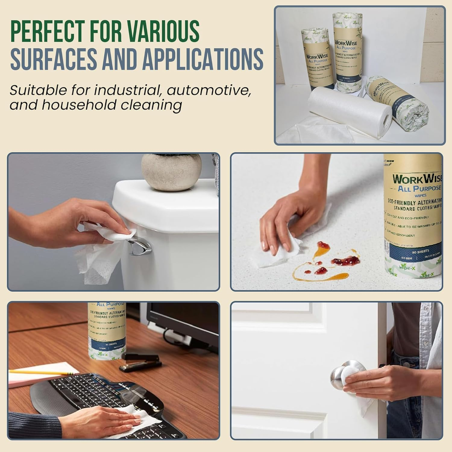 Workwise All Purpose Heavy Duty Cleaning Wipes &ndash; Washable, Biodegradable & Eco-Friendly, Low Lint, Plastic-Free &ndash; Ideal for Workshops, Kitchens, Industrial & Home Use &ndash; 100% Australian Owned image number 1