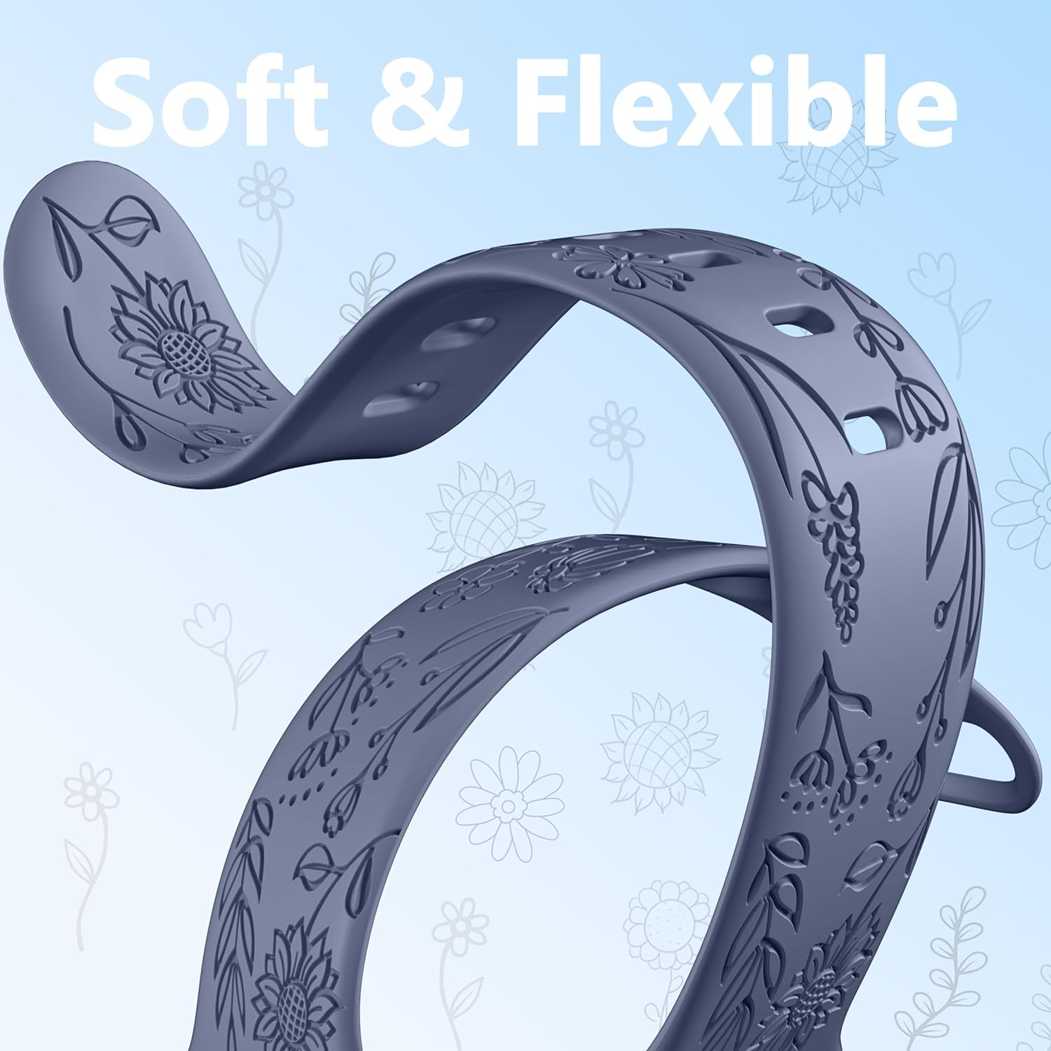 6 Pack Floral Engraved Bands Compatible with Apple Watch Band 40Mm 38Mm 41Mm 42Mm 44Mm 45Mm 49Mm Women, Silicone Soft Cute Flower Pattern Strap for Iwatch Series Ultra Ultra 2 SE 9 8 7 6 5 4 3 2 1 image number 6