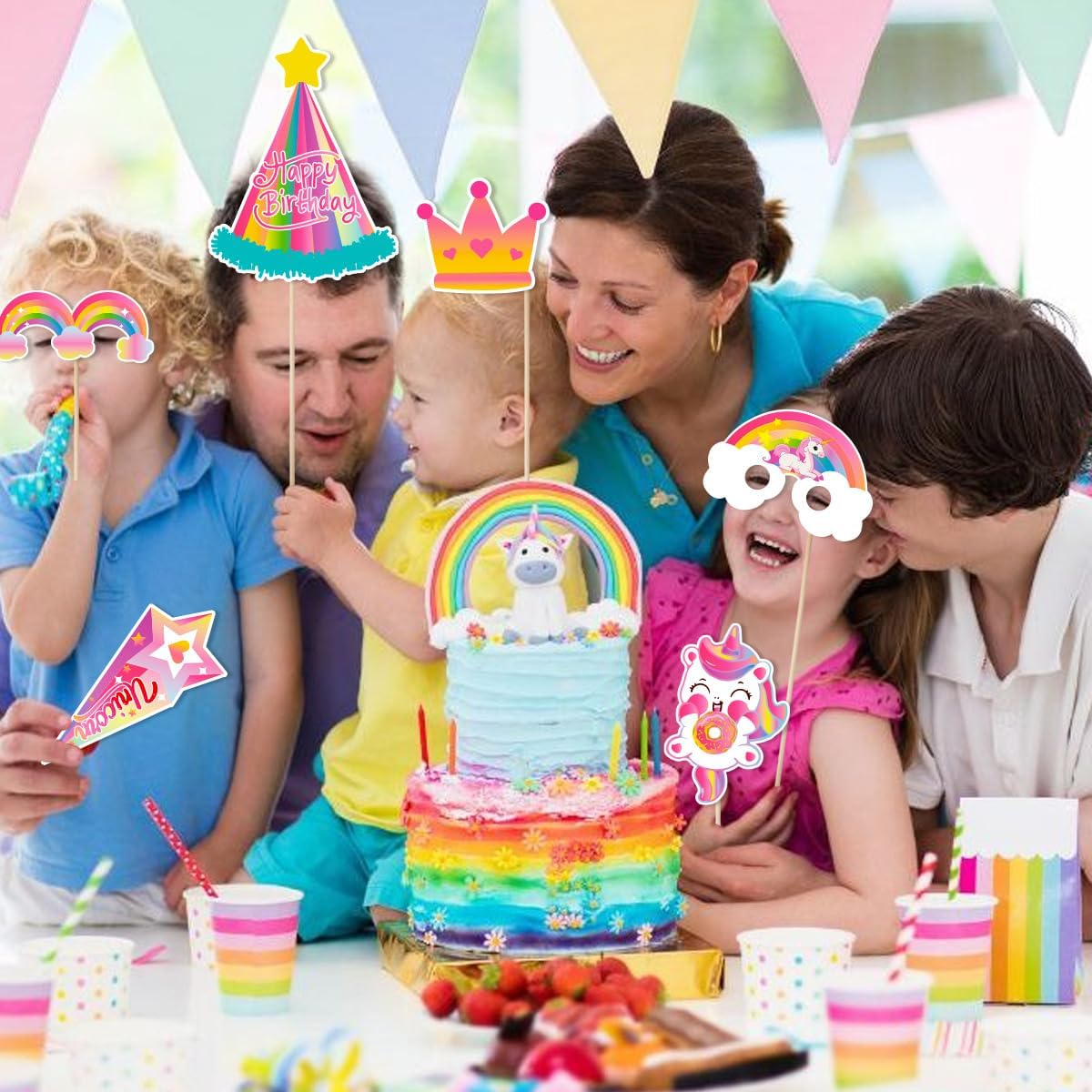 Buziba 30Pcs Unicorn Photo Booth Props Rainbow Unicorn Theme Photo Boothprops Party Supplies for Birthday Party Favors Decorations image number 3