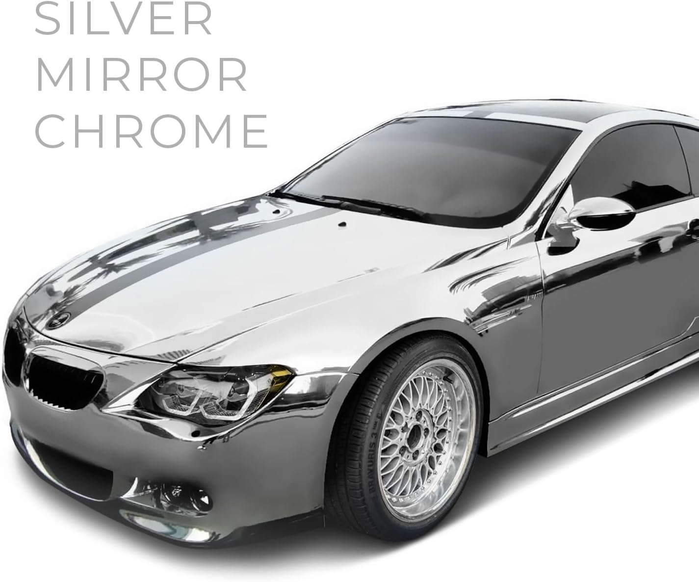 Vvivid Gloss Chrome Silver Vinyl Wrap Adhesive Film Roll Air Release DIY Decal Sheet (12 Inch X 60 Inch)