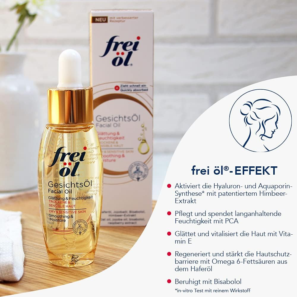 Frei &Ouml;l Facial Oil for Noticeably Smooth Skin Feel with Vitamin E, Omega 6 Fatty Acids, Moisturises, Facial Care, Vegan, 30 Ml image number 5