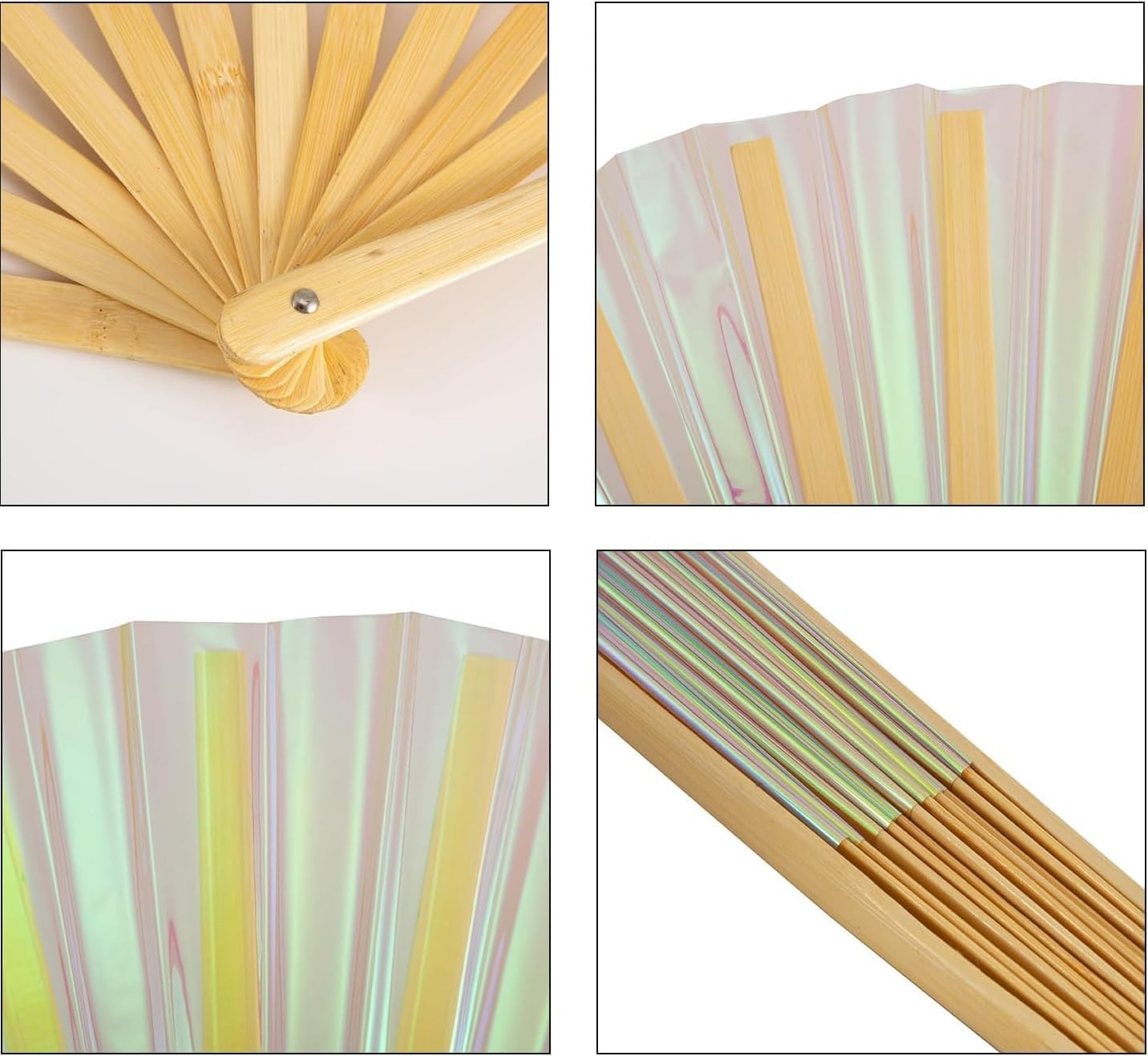 Large Folding Hand Rave Fan,Clack Handheld Fan for Party,Festival Bamboo Hand Fan Large Folding Fan with Bright Color (Style 1, One Size) image number 5