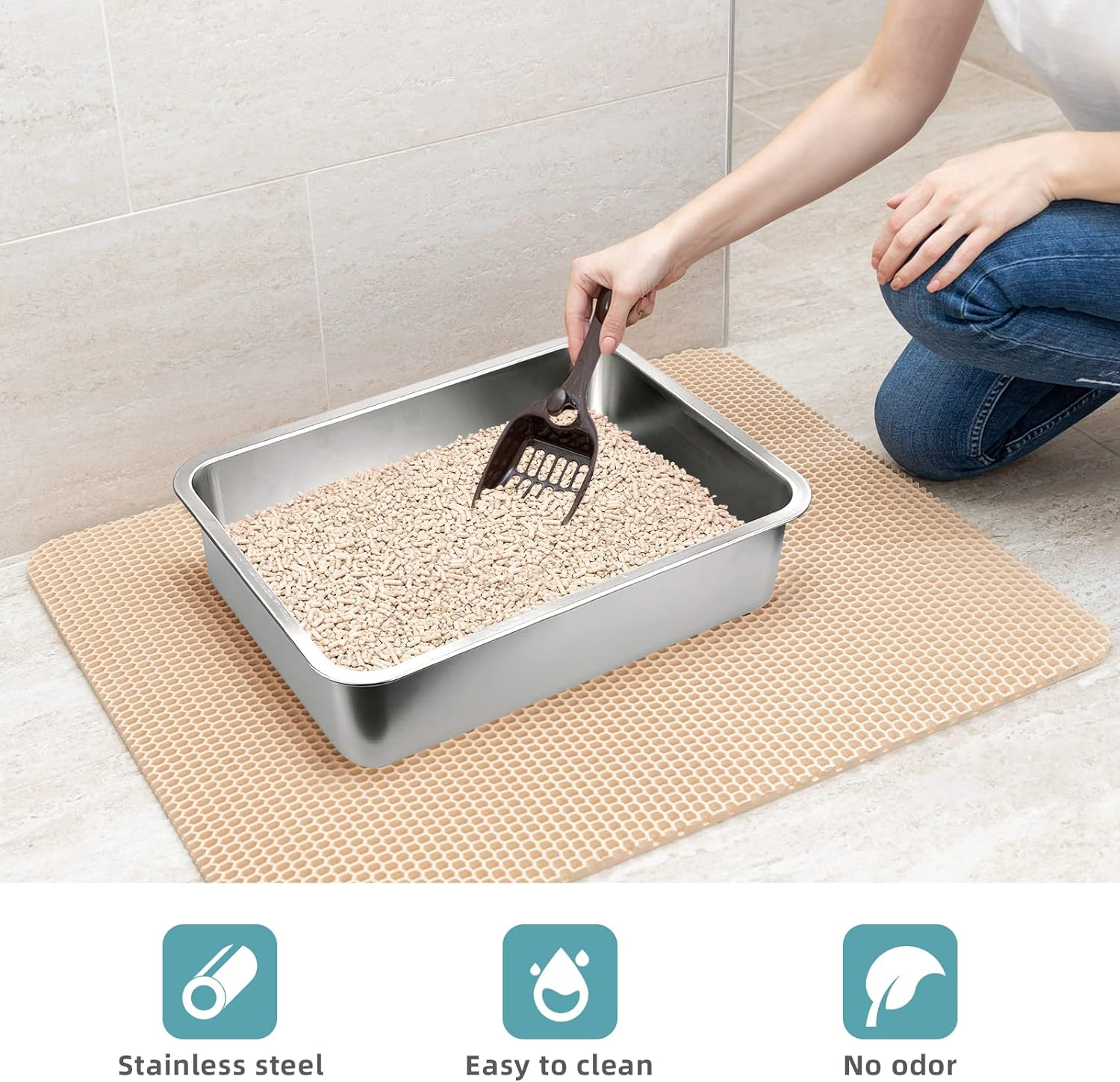 Stainless Steel Cats Litter Box, 4" Height Litter Box for Small Animals, Easy Entry, Easy to Clean, Non Stick Smooth Surface image number 2