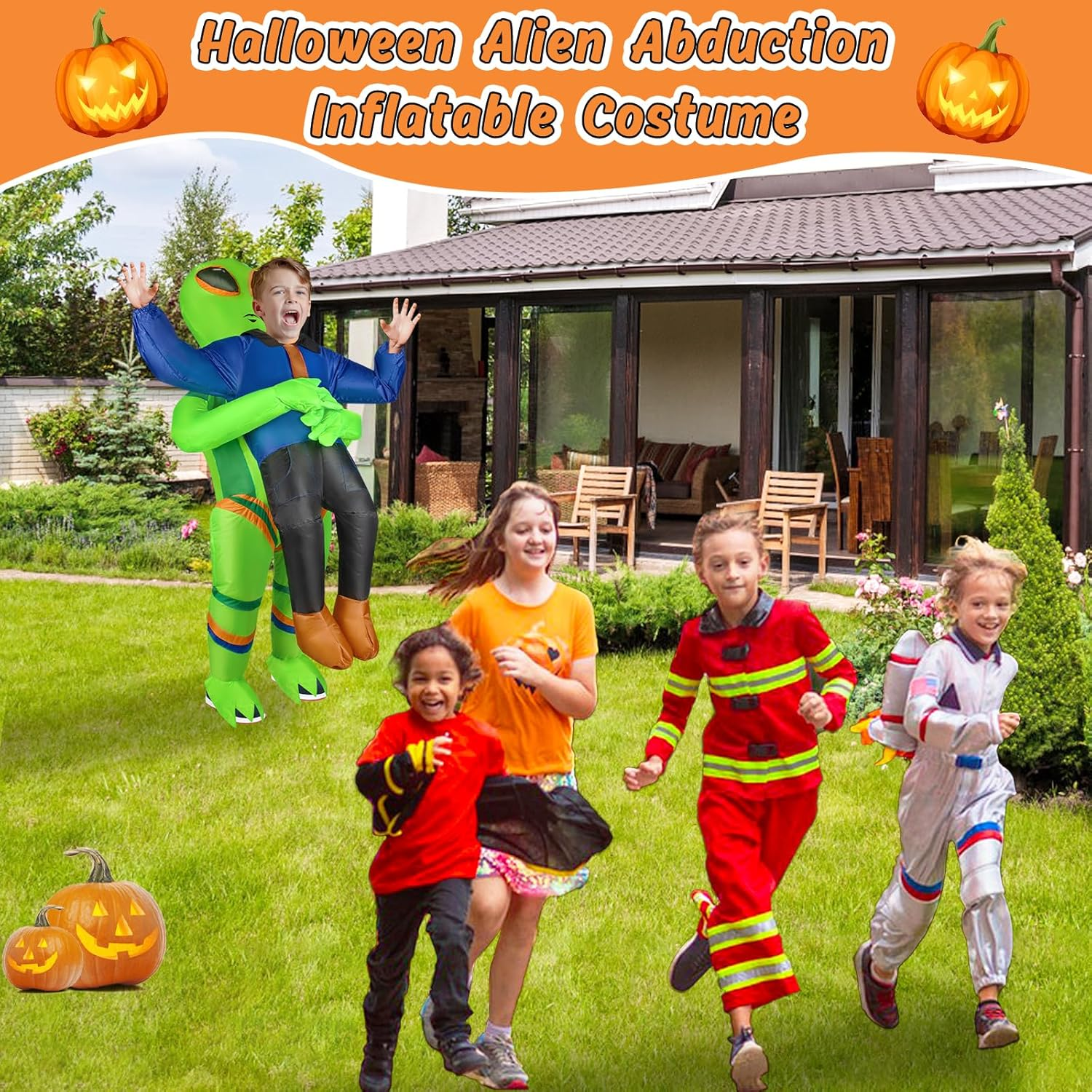 Inflatable Alien Costume for Adult Kids Blow up Alien Halloween Costumes Alien Abduction Costume Cosplay Party image number 6