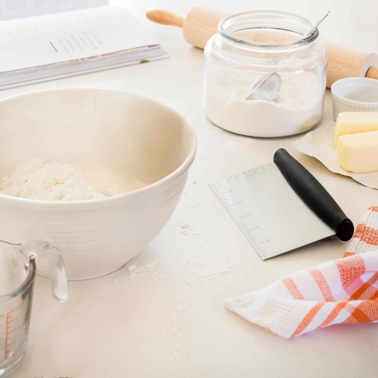 Stainless Steel Dough Scraper with Cover &ndash; Versatile Kitchen Tool, Heavy-Duty Bench Scraper & Dough Cutter for Baking, Cooking, Pastry, and Bread Prep image number 6