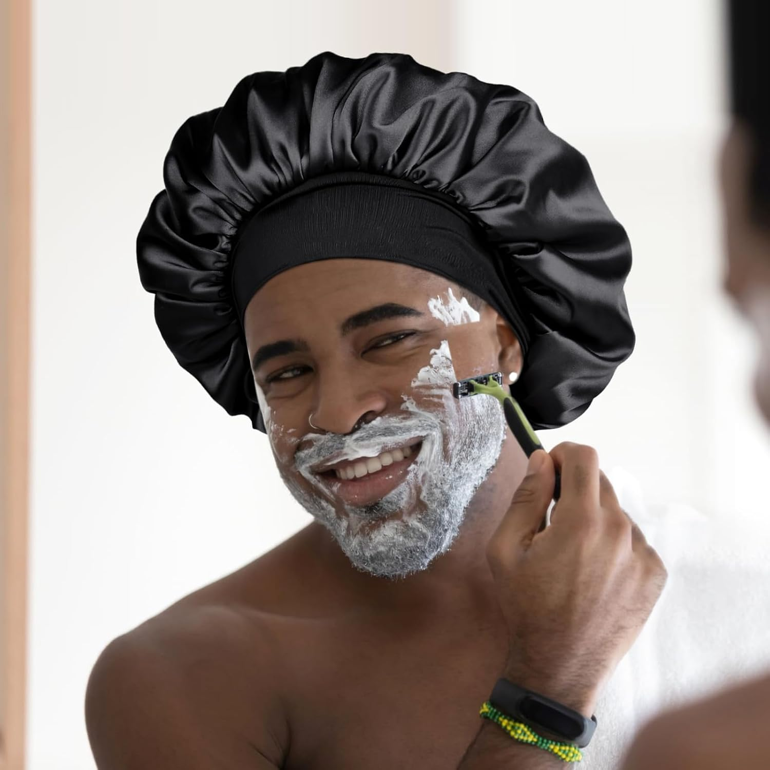 YANIBEST Women'S Satin Hair Bonnet for Sleeping, Curly, Natural, Long Hair, Adjustable One Size Green Beanie