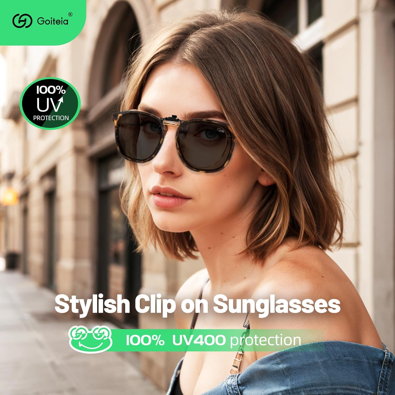 Goiteia Oversized Polarized Clip on Sunglasses over  Glasses for Women Men, Fashion Framed to Conceal Glasses image number 2