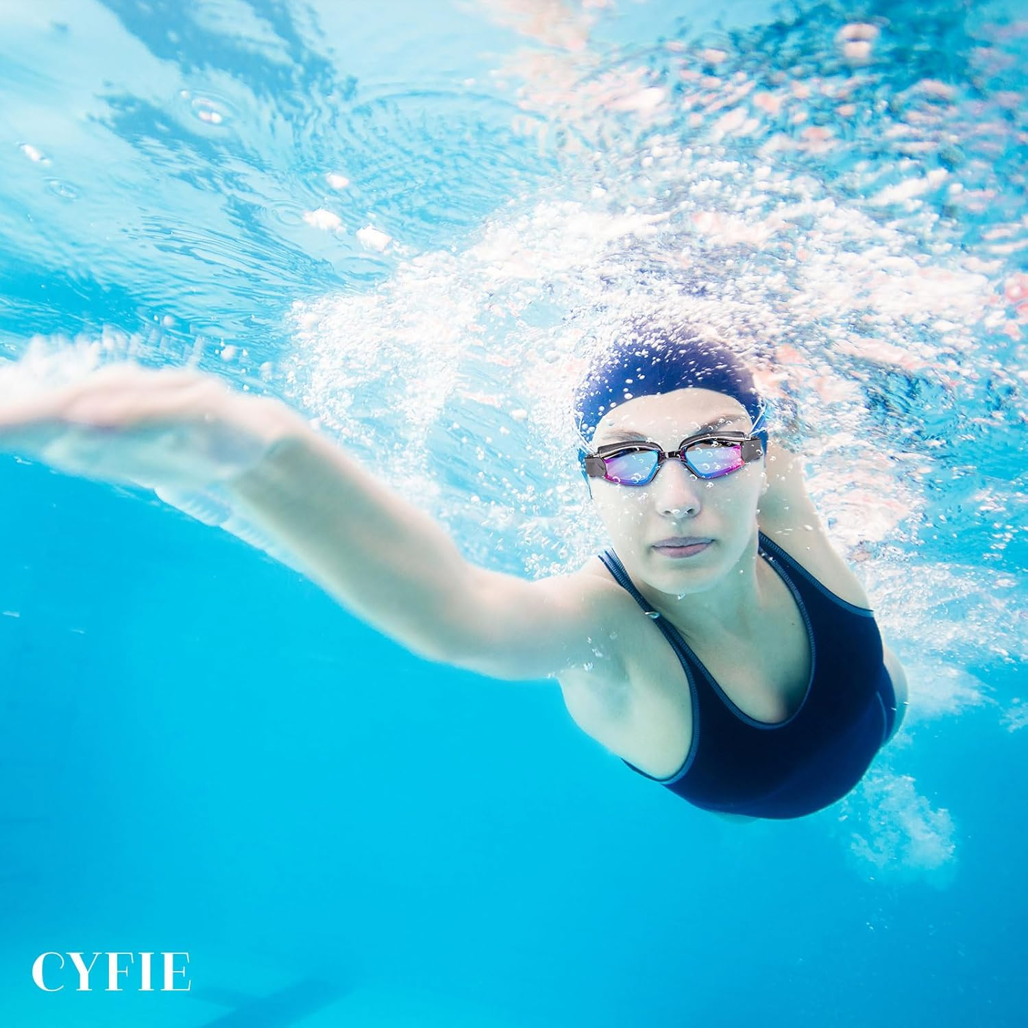 CYFIE Swimming Goggles Set Premium Swim Goggles with Customizable Fit, Soft Silicone Strap, Anti-Fog Polycarbonate Lenses, Swimming Cap - Ideal for Competitive Swimmers and Leisure Use image number 1