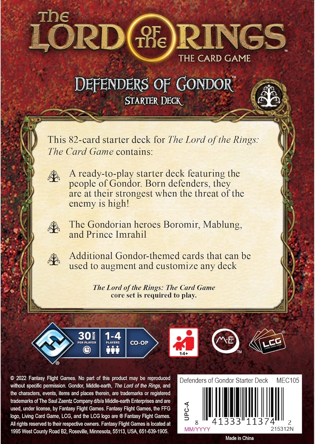 Fantasy Flight Games Asmodee North America the Lord of the Rings LCG Defenders of Gondor Starter Deck Card Game image number 1