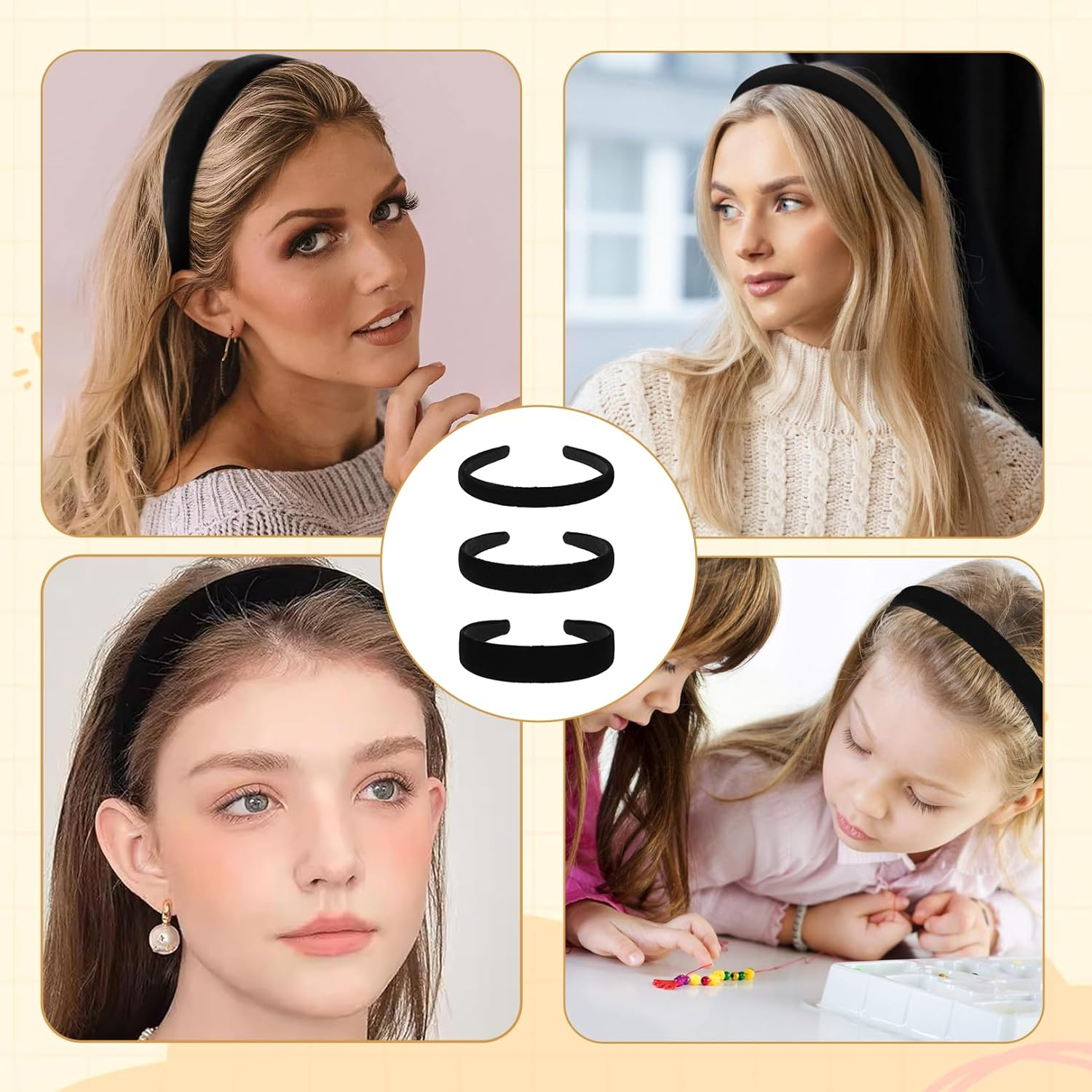 Pack of 3 Black Wide Velvet Headband Women'S Black Headband, Velvet, Headband Plain Non-Slip, Fashion Hair Accessories Girls for Christmas Gifts, a Birthday Gift, Leisure image number 2