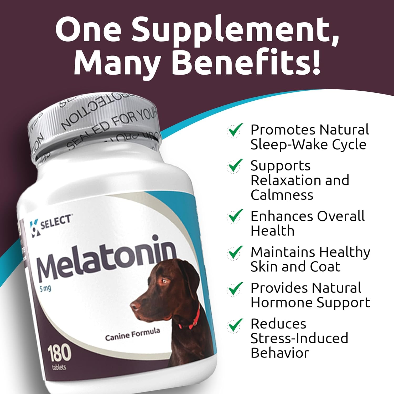 K9 Select Melatonin for Dogs - Calming Aid Tasty Dog Supplement - Helps Overall Health with Quiet Moments and Composure - Reduce Stress Calming Treats for Large Dogs - 5 Mg, 180 Tablets image number 2