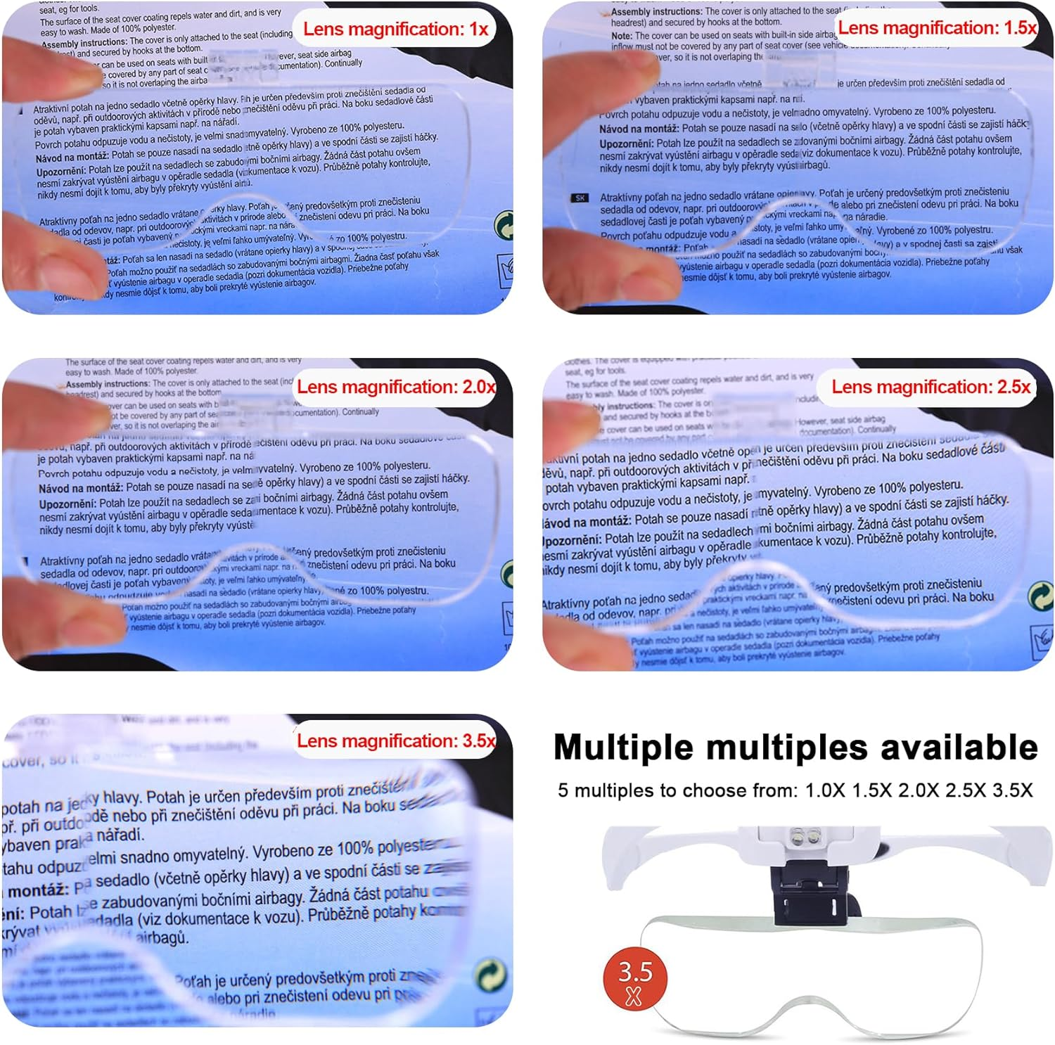 Hands Free Headband Magnifying Glass, Magnifying Glasses, Rechargeable, Hands-Free Illuminated Headset. Magnifying Glasses with LED Light, 5 Lenses. for Reading, Jewelry Work, Crafts image number 1