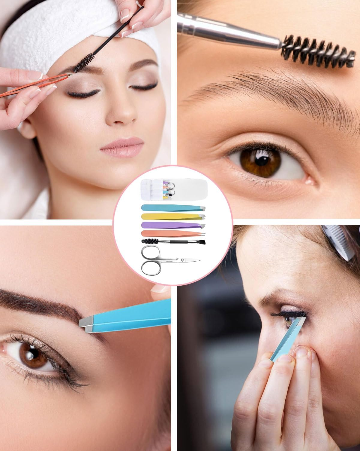 KEMUZ 6 Pieces Portable Tweezers, Professional Stainless Steel Tweezers, Eyebrow Plucking, Stainless Steel Tip Tweezers, Eyebrow Plucking, for Removing Blackheads, Ingrown Hair, Eyelashes image number 3