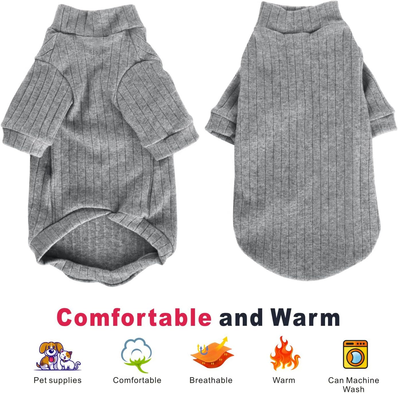 Oslueidy Sphynx Cat Clothes, Hairless Cat Vest Turtleneck Sweater, Kitten Puppy Pullover Shirt with Sleeves, Cat Pajamas Jumper for Sphynx, Cornish Rex, Devon Rex, Peterbald (Grey, XS) image number 5