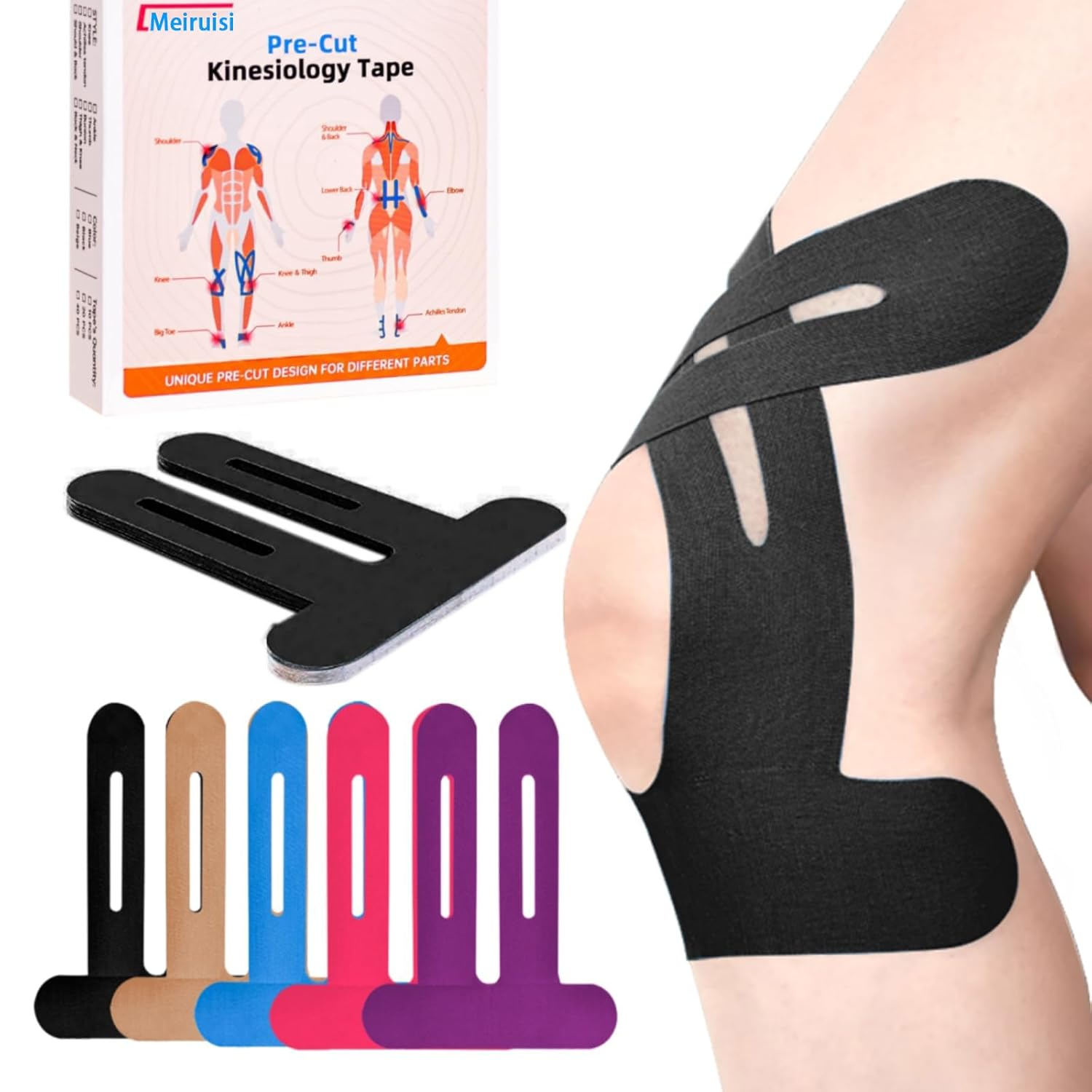 Kinesiology Tape for Knees, 10 Pcs - Knee Support & Stability, Knee Pain Relief Athletic Tape - Waterproof & Elastic, Breathable Hypoallergenic Latex-Free Tape, Black (Beige)