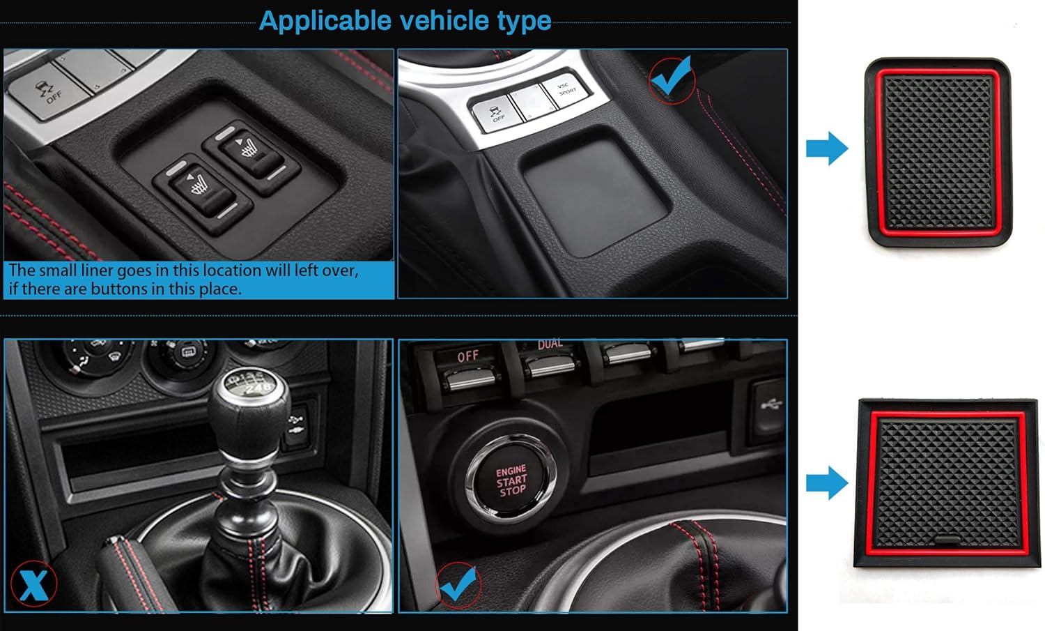 Auovo 8Pcs Anti-Dust Mats for Toyota 86 Subaru BRZ Scion FR-S Accessories 2020 2019 2018 2017 2016 2015 2014 2013 Door Pocket Slot Liner Pad Car Cup Holder Insert Center Console Interior(Red) image number 6