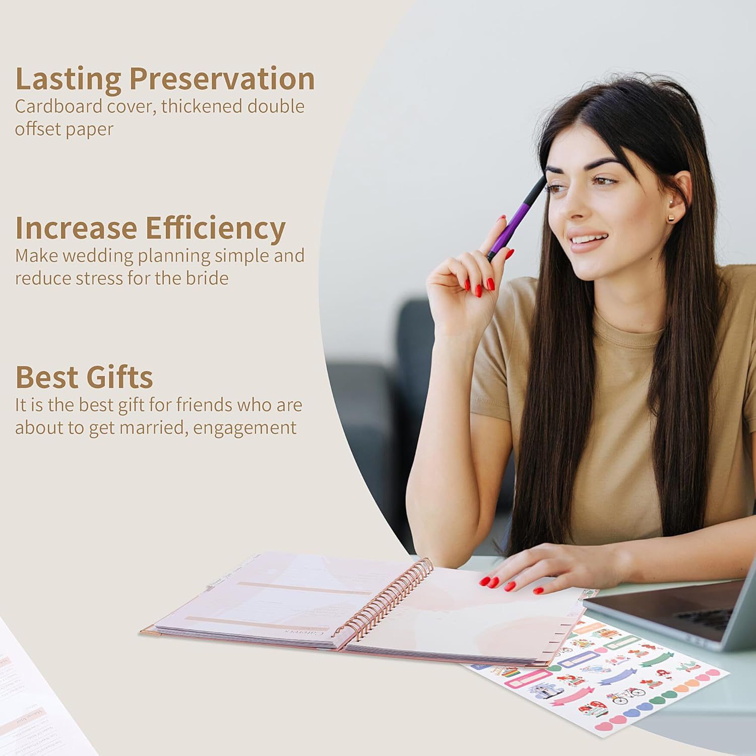 JUNART Beautiful Wedding Planner and Organizer, 11.2"&times;9.3" Detailed Pink Wedding Planner with Stickers, Engagement Gifts for Newly Engaged Couples, Bride and Groom image number 5