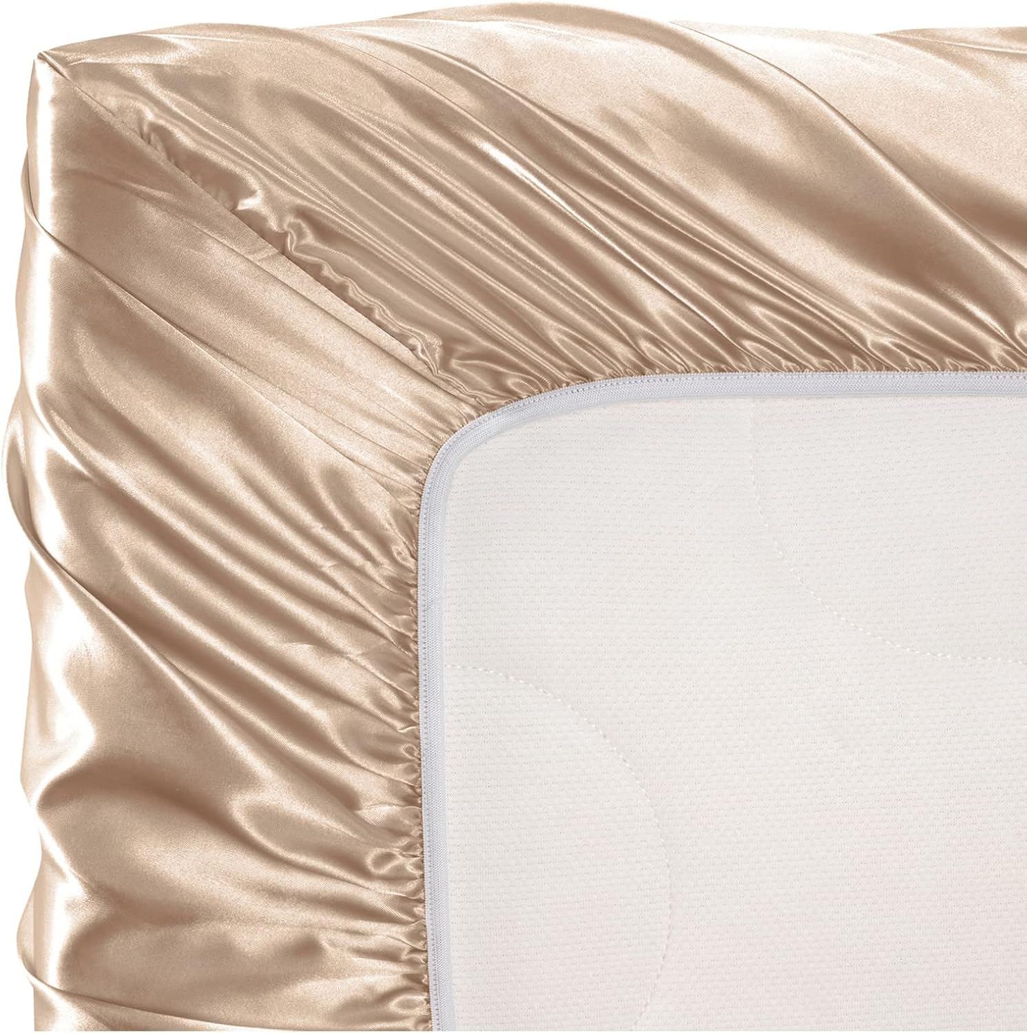 Siinvdabzx Satin Crib Sheets for Baby Hair, Silky Soft Beige Crib Fitted Sheets for Standard Crib and Toddler Mattress, 28 X 52 X 8In (Pack of 1) image number 4