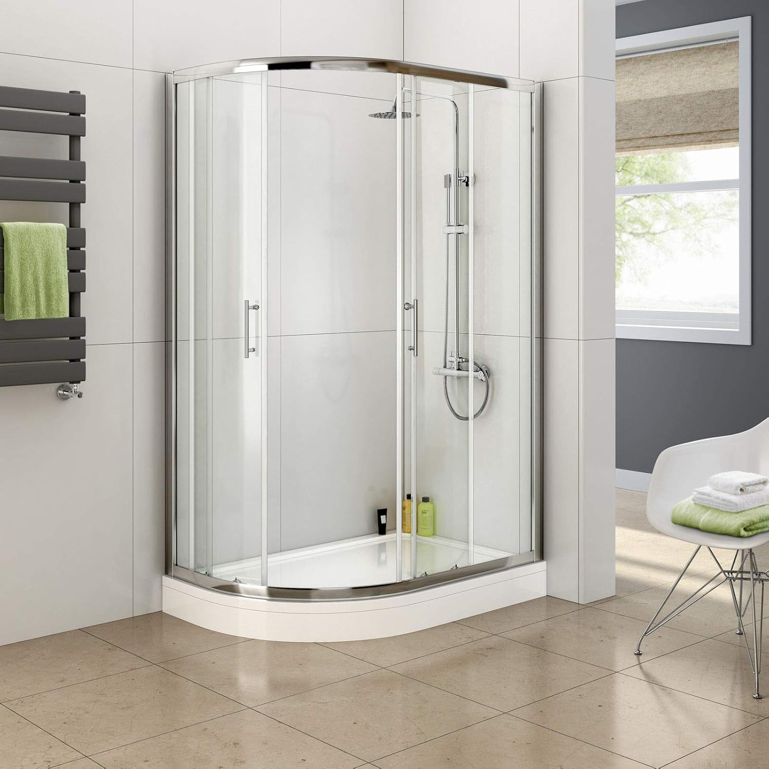 ELEGANT Curved Shower Enclosure and Base,Nano Easy to Clean Tempered Glass,Sliding Shower Door Seal 5Mm,Bath Screen,Right Side 1000X900Mm