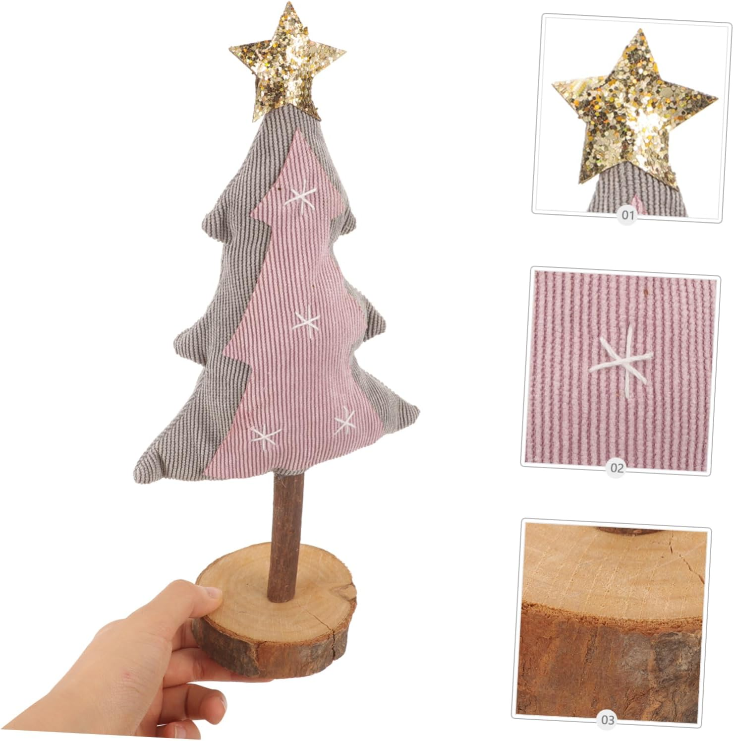 LABRIMP Desktop Christmas Tree Ornament Wooden Base Tabletop Xmas Tree Adornment for Christmas Party Decorations Table Centrepiece image number 3