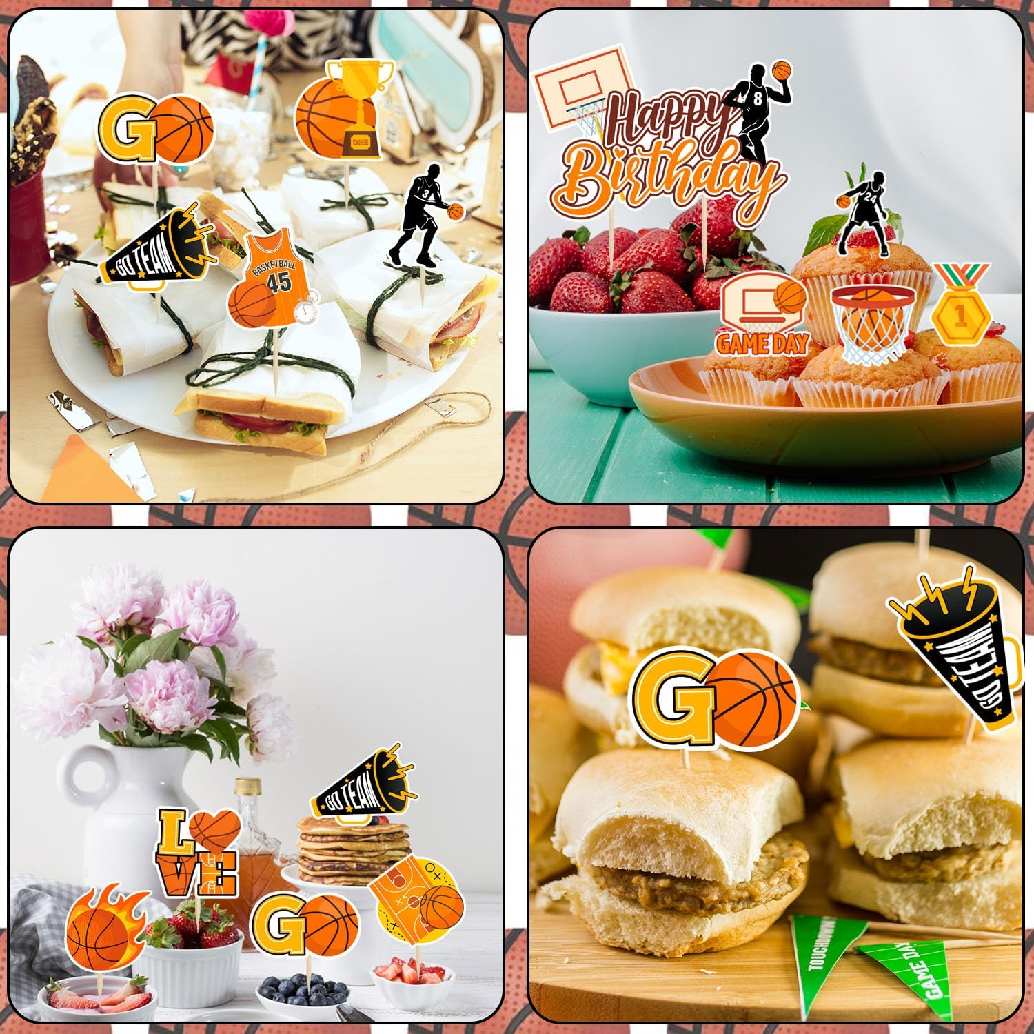 Basketball Cake Topper, 24 Pcs Basketball Cupcake Toppers/Party Cupcake Toppers & 1 Pcs Cake Decorations/Birthday Cake Topper for Party Decorations Supplies image number 6