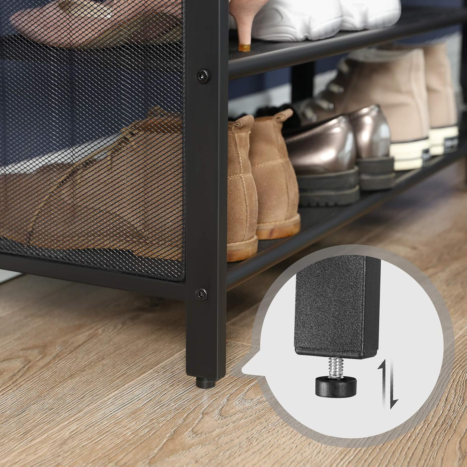 VASAGLE Padded Storage Bench with Mesh Shelf, Shoe Rack, Metal Frame, Easy Assembly, Space Saving, Imitation Leather, 11.8" D X 31.5" W X 18.9" H, Rustic Brown image number 6